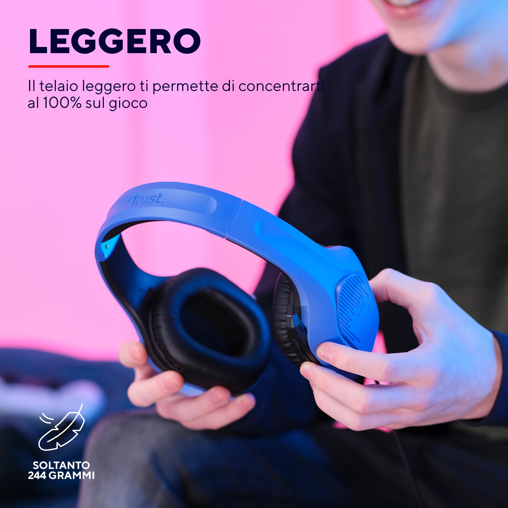 Trust Gaming GXT 415B Zirox Cuffie Gaming Leggere con Driver da 50 mm per PC, Xbox, PS4, PS5, Switch, Mobile, Jack Audio 3.5 mm, Cavo 2m, Cuffie con Microfono Over-Ear - Blu