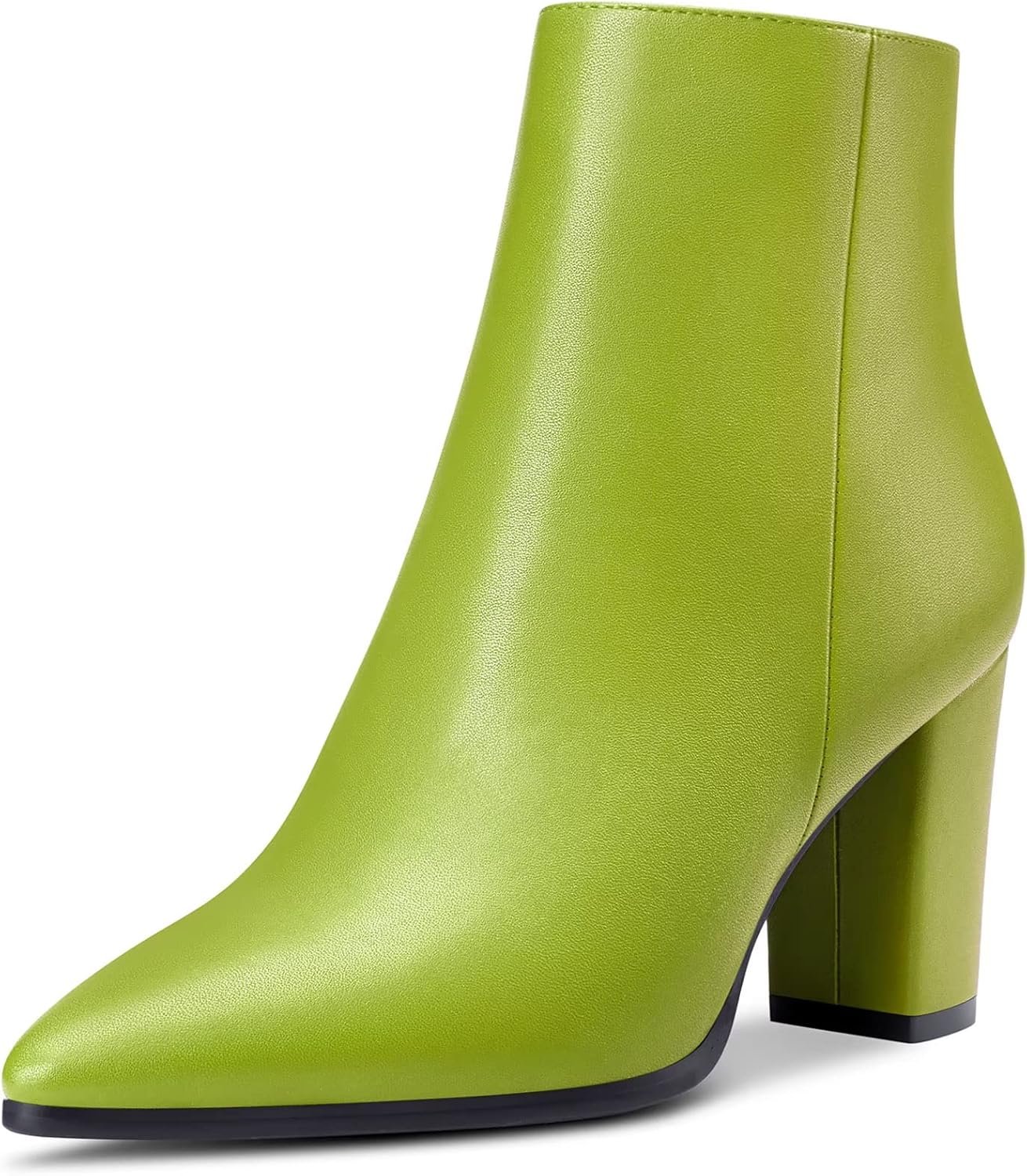 DearOnly Women Chunky Block Mid Heel Pointed Toe Ankle Boots Short Bootie Zipper Office Classic 3.2 Inches Heels