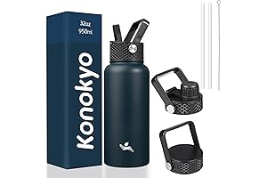 Navy Blue Metal Water Bottles 32 oz with Triple Lids