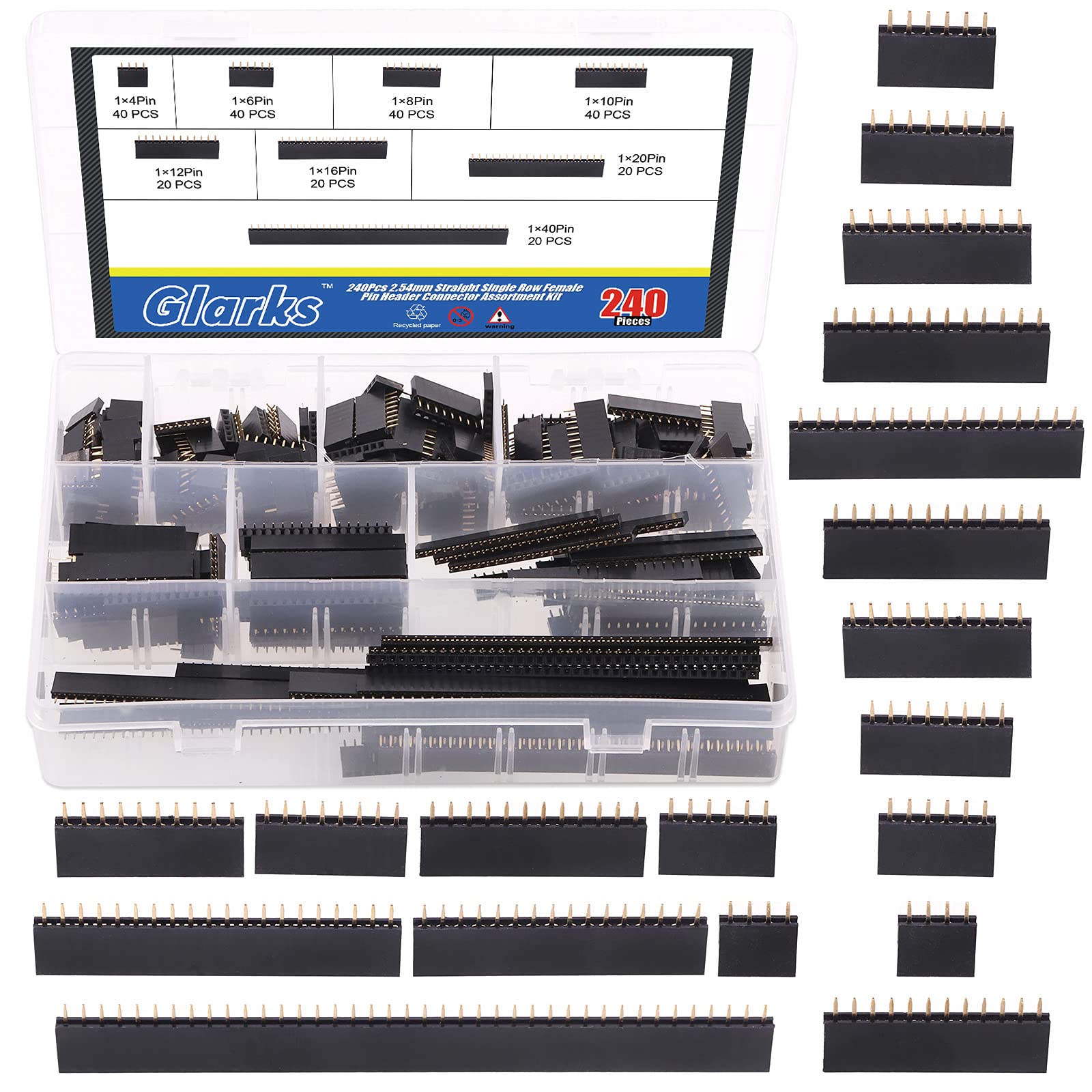 Snapklik.com : 240Pcs 2.54mm Straight Single Row PCB Board Female Pin ...