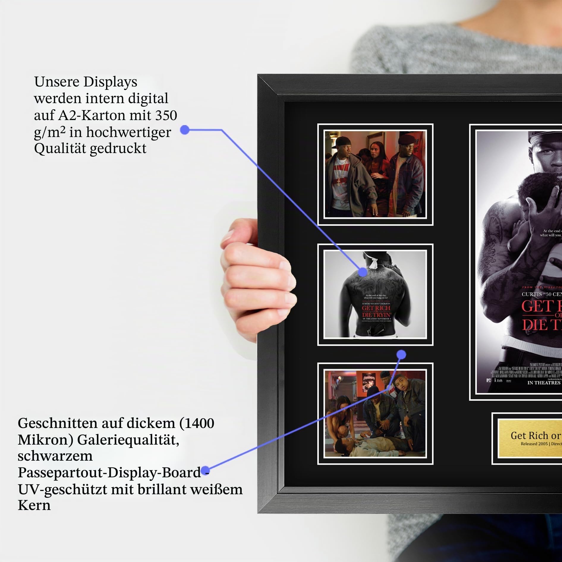 HWC Trading Get Rich or Die Tryin 50 Cent Geschenke Geducktes Signiertes Autogramm Foto für Fans von Film Memorabilien - A2 Gerahmt (ID-006471)