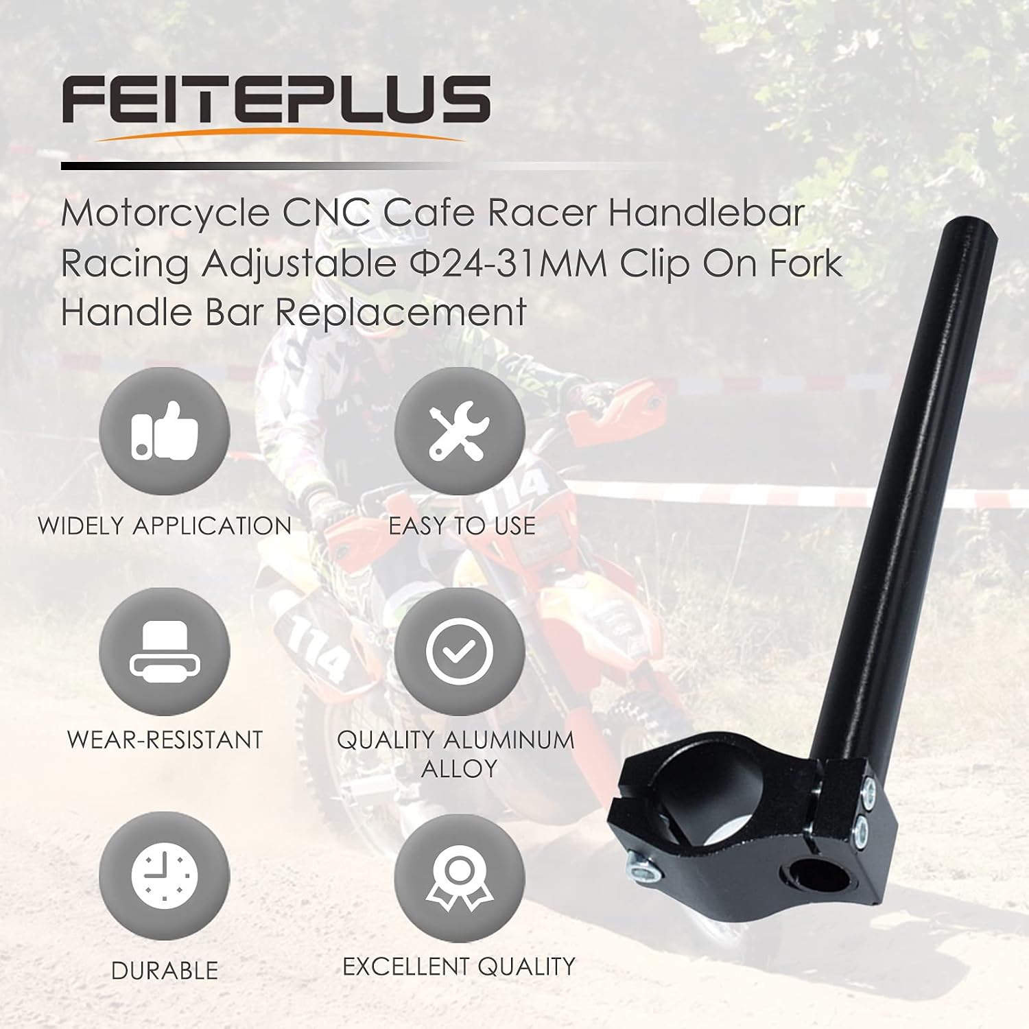 Motorcycle CNC Cafe Racer Handlebar Racing Adjustable Φ24-31MM Clip On Fork Handle Bar Replacement Black