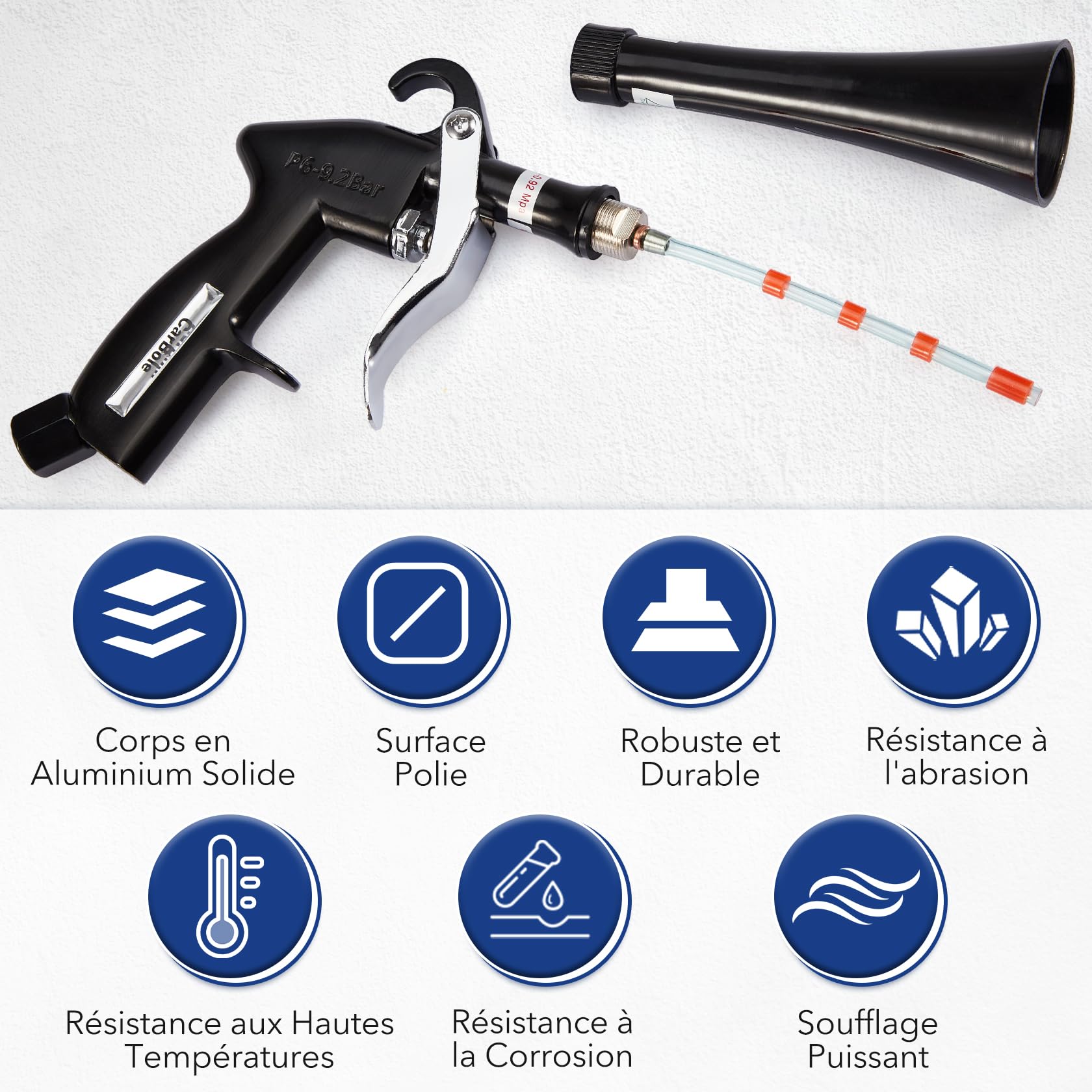 CarBole Pistolet de Nettoyage Voiture Intérieur,Pistolet de Soufflage et Séchage,pour 6~9,2 Bar Air Comprimé,Kit de Lavage,Peut Nettoyer Efficacement l'intérieur de la Voiture