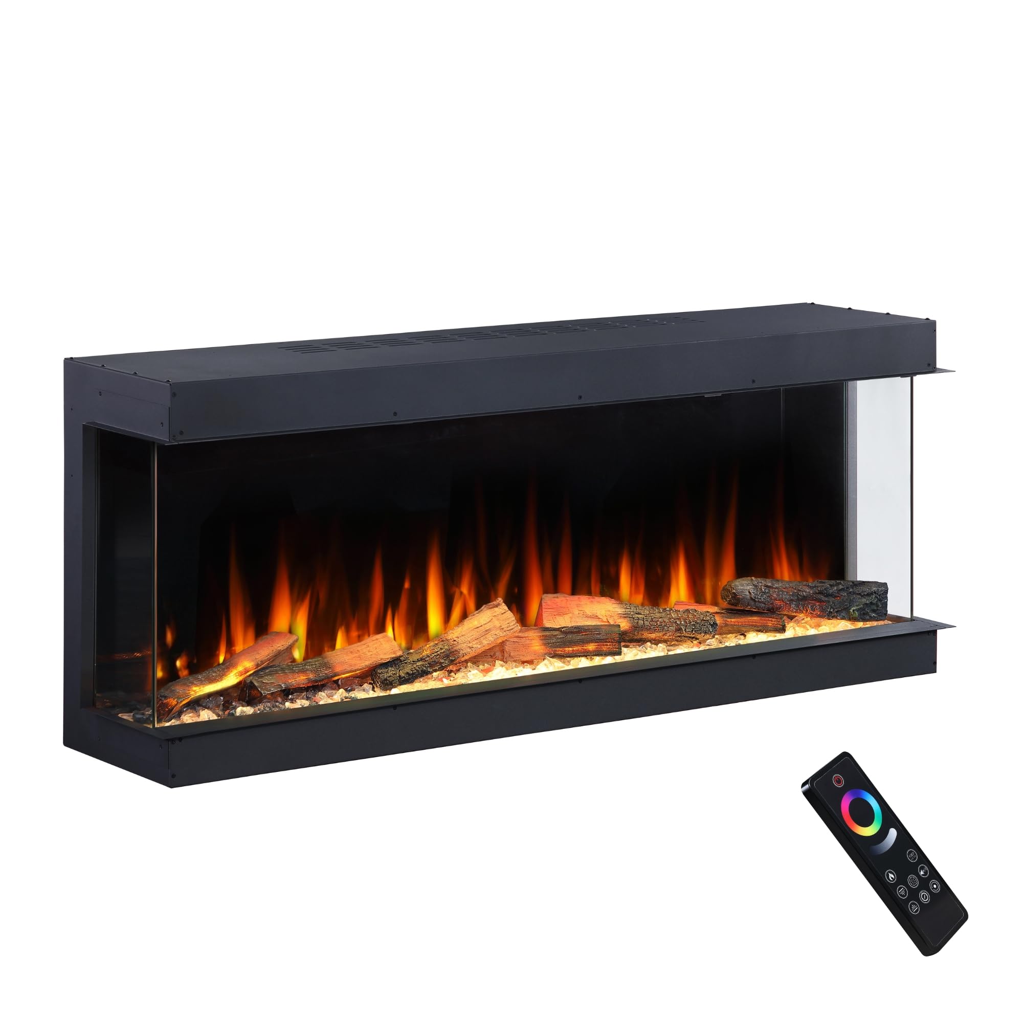 B&Q -  Endeavour Fires Deluxe Rosedale 3-Sided Media Wall Electric FireplaceSmart Wi-Fi App & Remote ControlLed Log Set60 Inch