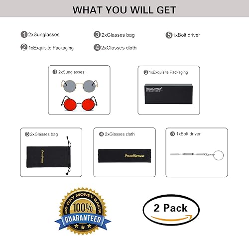 Miniatura 5 de ProudDemon - Gafas de sol estilo steampunk gótico retro para mujeres y hombres, con marco de metal y lente redonda