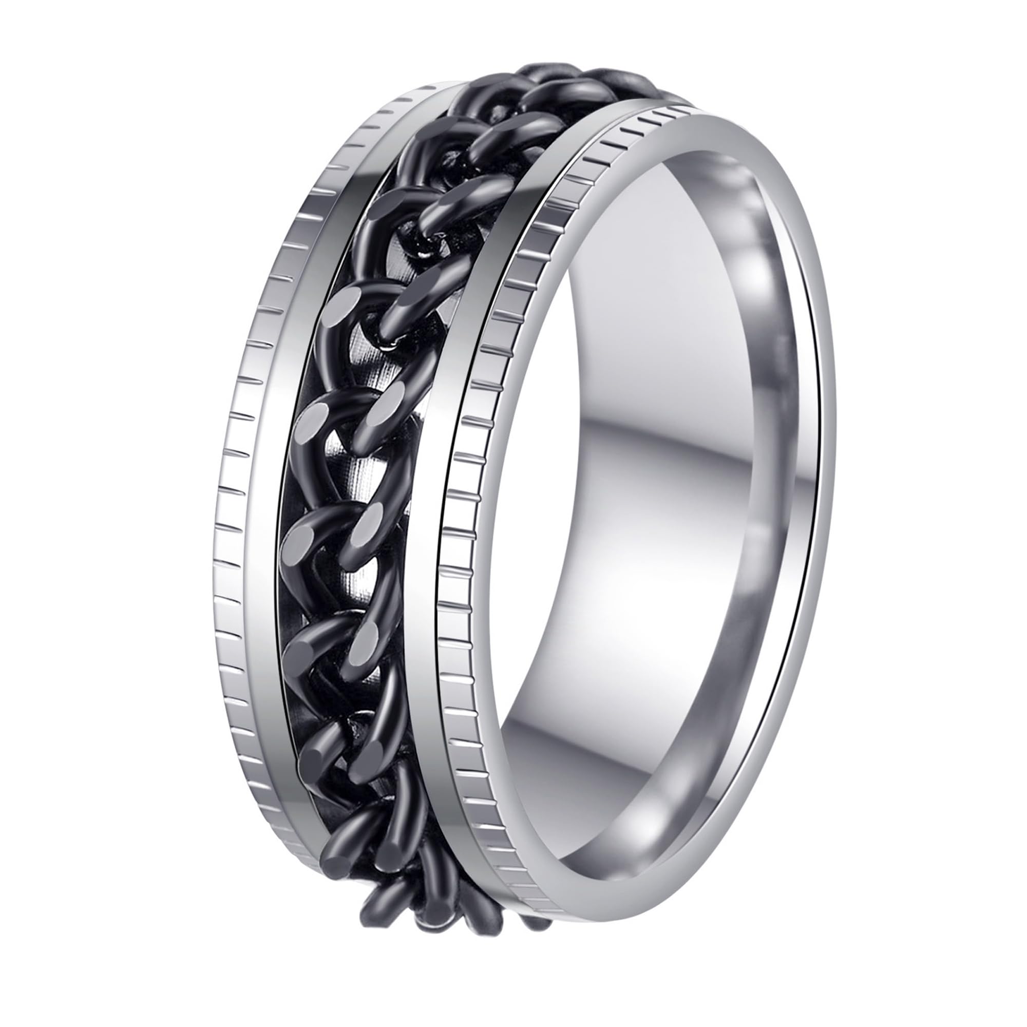 Udolfly Mens Fidget Rings Anxiety Rings for Men Women Chain Spinner Rings for Men Titanium Steel Ring