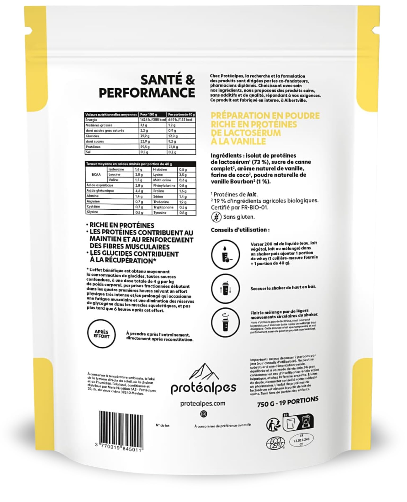 Whey Protéine Isolate I Made in France I Sans Additifs I Sans Édulcorants I Protéines Microfiltrées à Froid I Riche en BCAA I Sans Gluten (750g, Vanille)