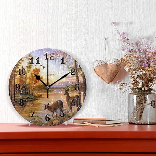 Miniatura 2 de AUUXVA Reloj de pared con diseño de bosque, ciervo, árbol, río, silencioso, sin tictac, para cocina, sala de estar, dormitorio, hogar, obras de