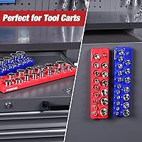 Vista 7 de WORKPRO Juego de organizador magnético de dados de 12 pulgada, 2 piezas SAE y soportes magnéticos de dados métricos, capacidad para 35 dados