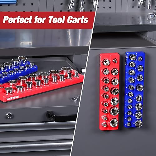 Miniatura 7 de WORKPRO Juego de organizador magnético de dados de 12 pulgada, 2 piezas SAE y soportes magnéticos de dados métricos, capacidad para 35 dados