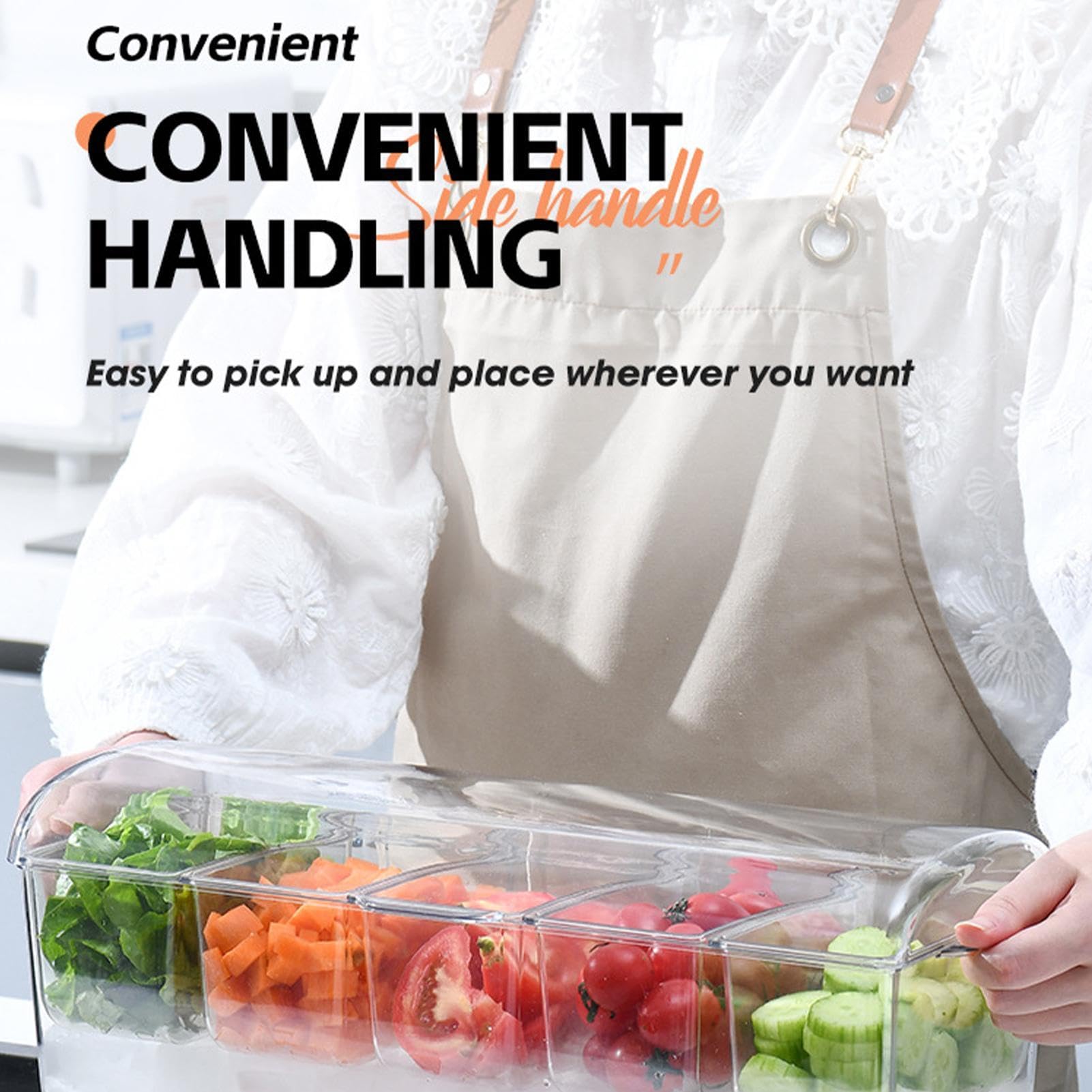 Garniertablett | Glas-Lebensmitteltablett | gekühlte Platte, Gewürz-Servierer, transparent, stilvoll, vielseitig, stabil, gekühlter Gewürz-Servierer mit 5 Fächern für Partys, Catering,
