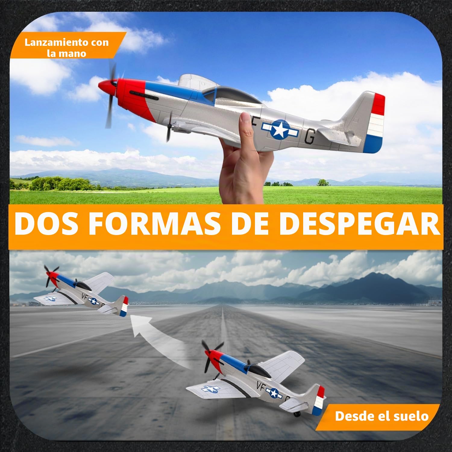 volantexrc P51D Mustang 3 Canales Avión Controlado por Radio RTF con 2 Baterías 3CH RC Plane RTF RC Juguete Planeador para Principiantes, Niños, Adultos