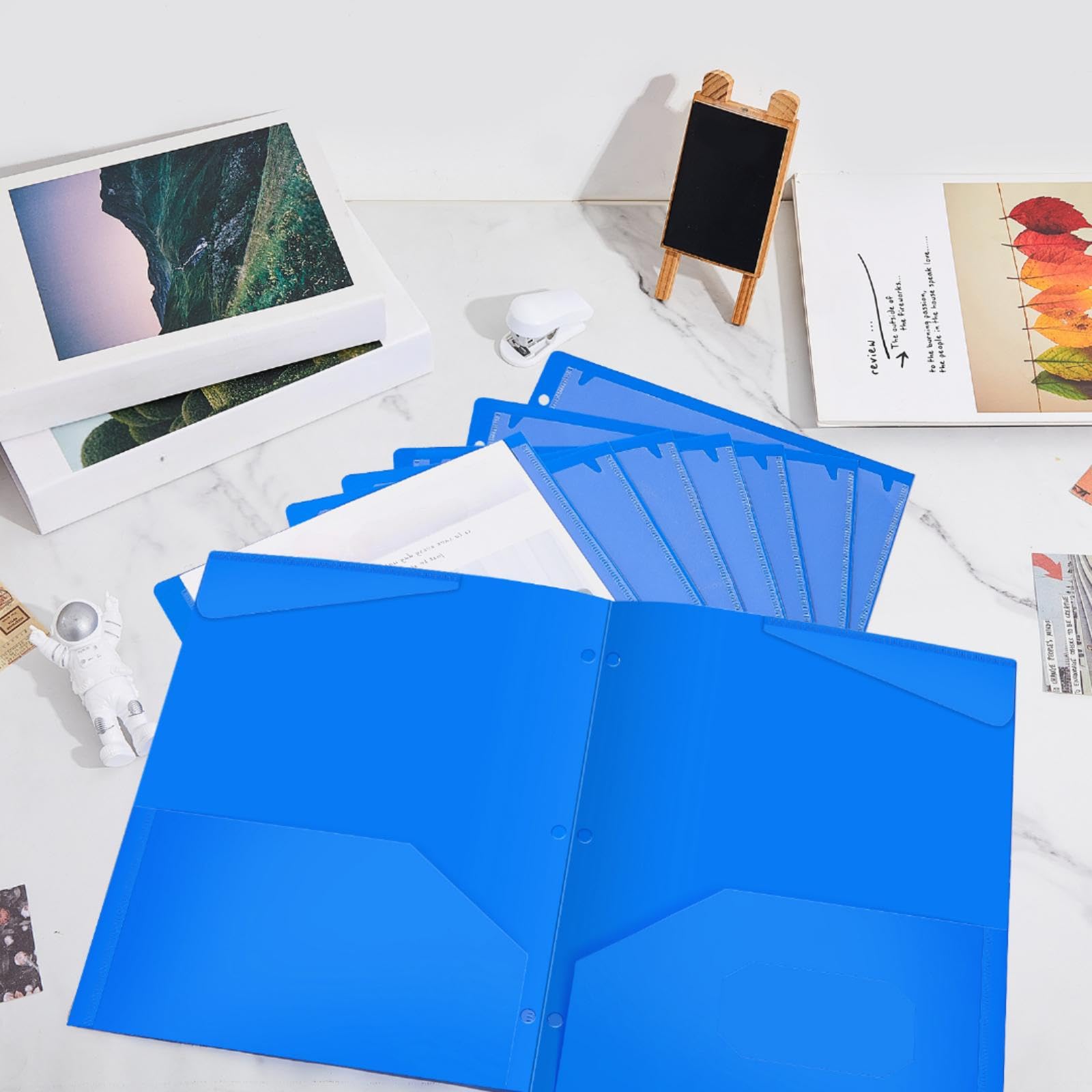 Henoyso Ordner mit 3 Löchern, 2 Taschenordner mit 3 Zinken, strapazierfähig, dicker Kunststoff, mit transparenter Vordertasche für 3-Ringbinder, Schule, Büro und Klassenzimmer, 30 x 24 cm, 60 Stück