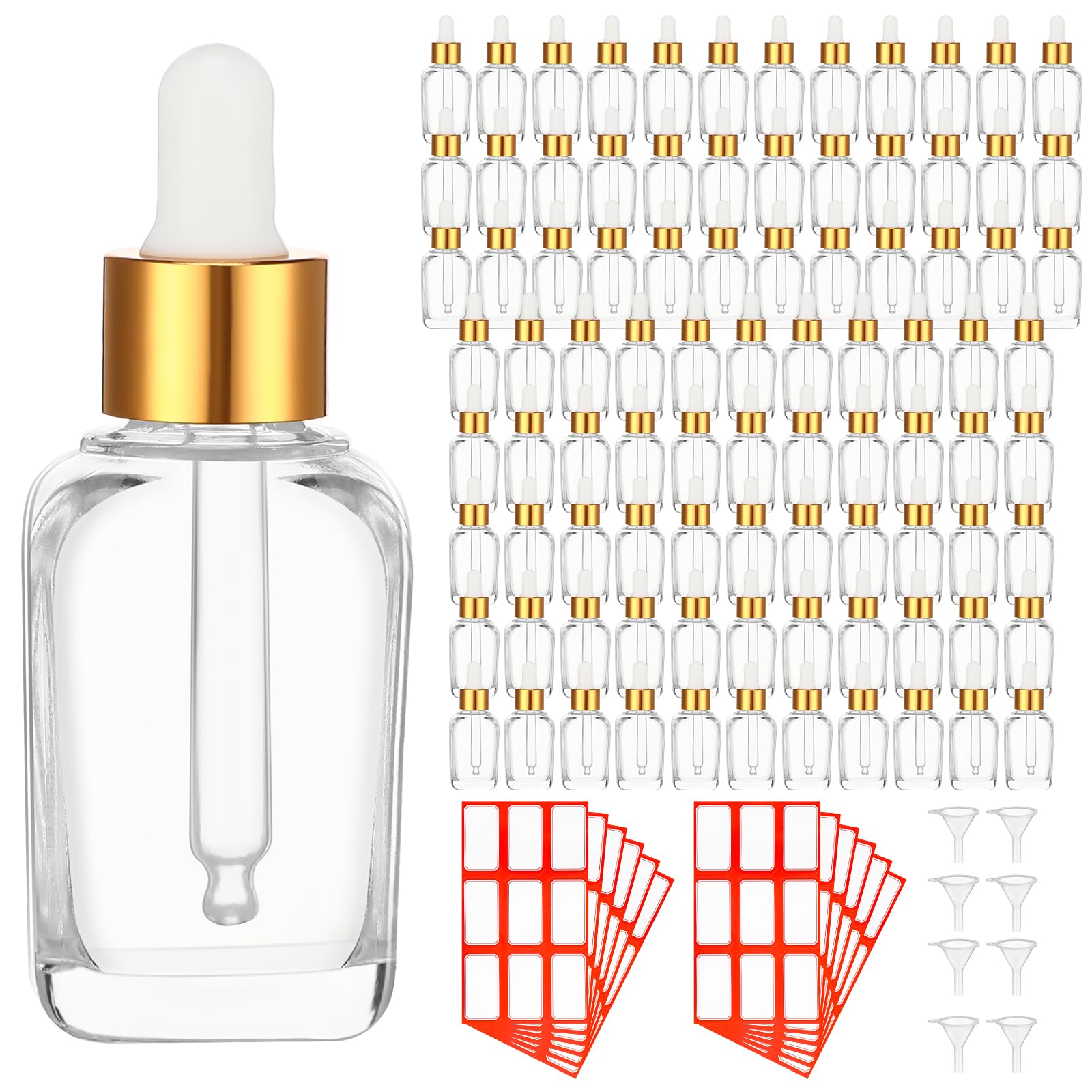 Dandat 100 botellas cuadradas de tintura de vidrio transparente de 1 onza con cuentagotas para aceites esenciales, líquidos, bricolaje
