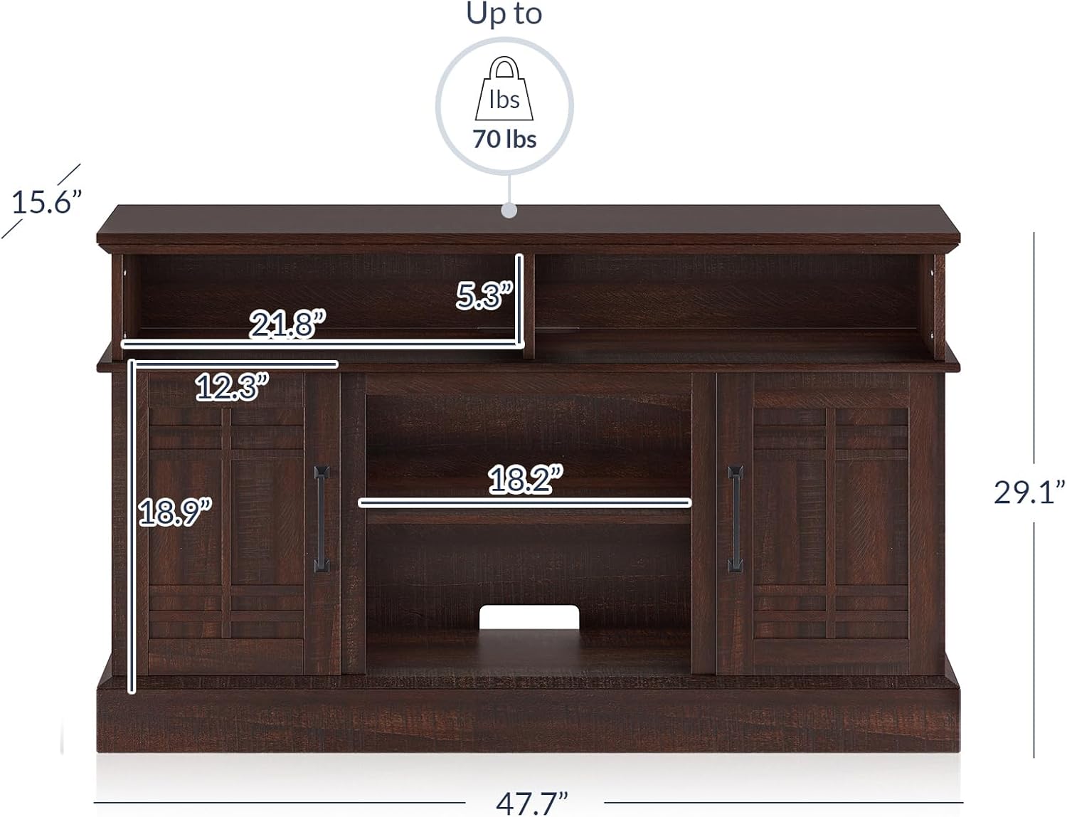 BELLEZE Modern 48" Farmhouse Wood TV Stand & Media Entertainment Center Console Table for TVs up to 50 Inch with Open Storage Shelves & Cabinets - Norrell (Espresso)