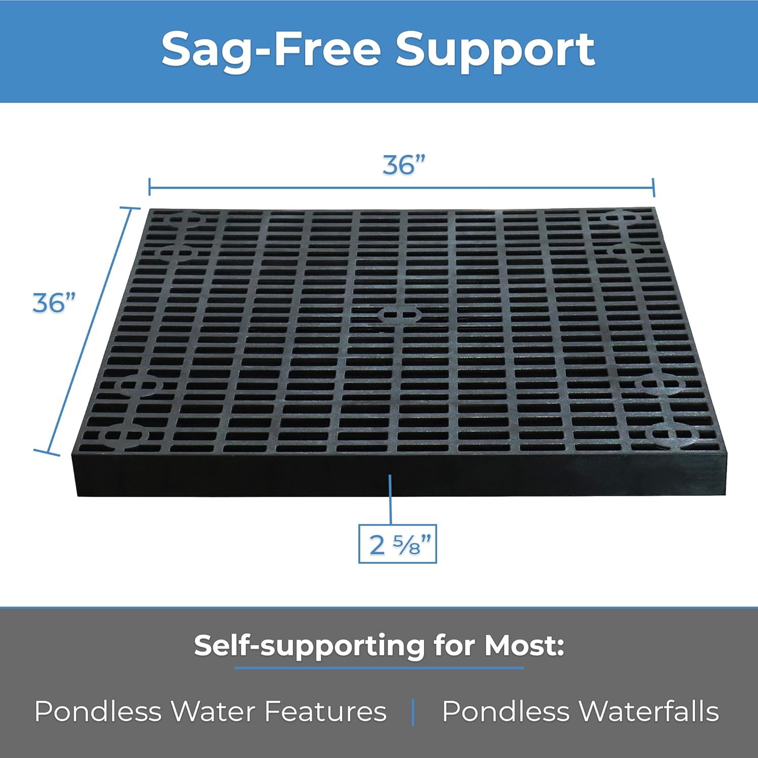 36 Inch x 36 Inch Heavy Duty Fountain Basin Grate - For Pond and Water Garden Features and More - Hides Reservoirs - Holds Bubblers, Rocks, Other Decorations - Will Not Rust - Black - Can Be Cut