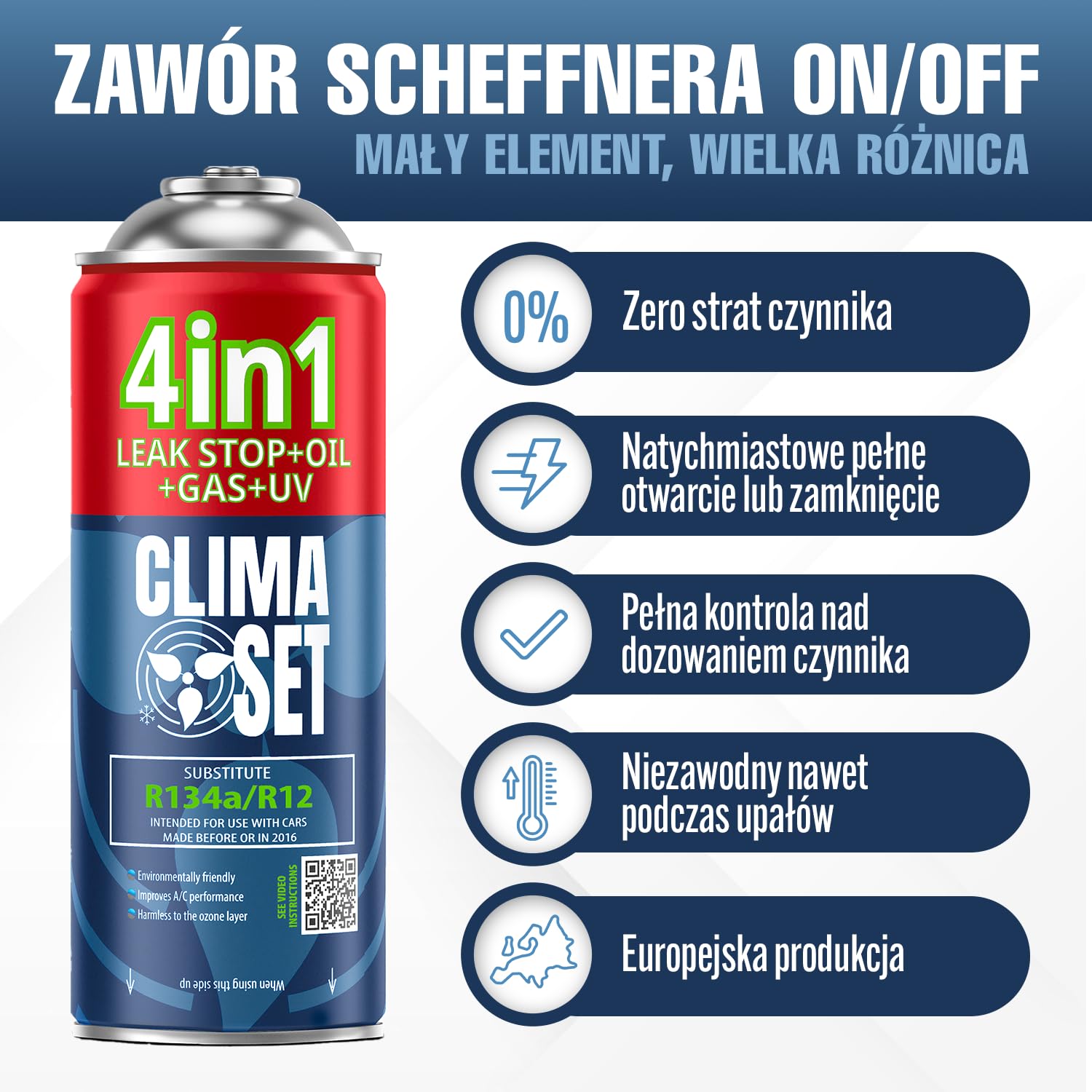 CLIMASET - Zestaw do Napełniania Klimatyzacji Samochodowej - Clima Set 4w1 R134a + Przewód spustowy + Latarka - dla Aut 1994–2016, z Wygodnym Nowoczesnym Przewodem z Manometrem