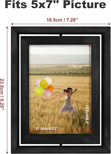 Miniatura 2 de Egofine Paquete de 2 portarretratos flotantes giratorios de 4 x 6, pantalla de doble cara con frente de vidrio HD, marco de madera envejecida para