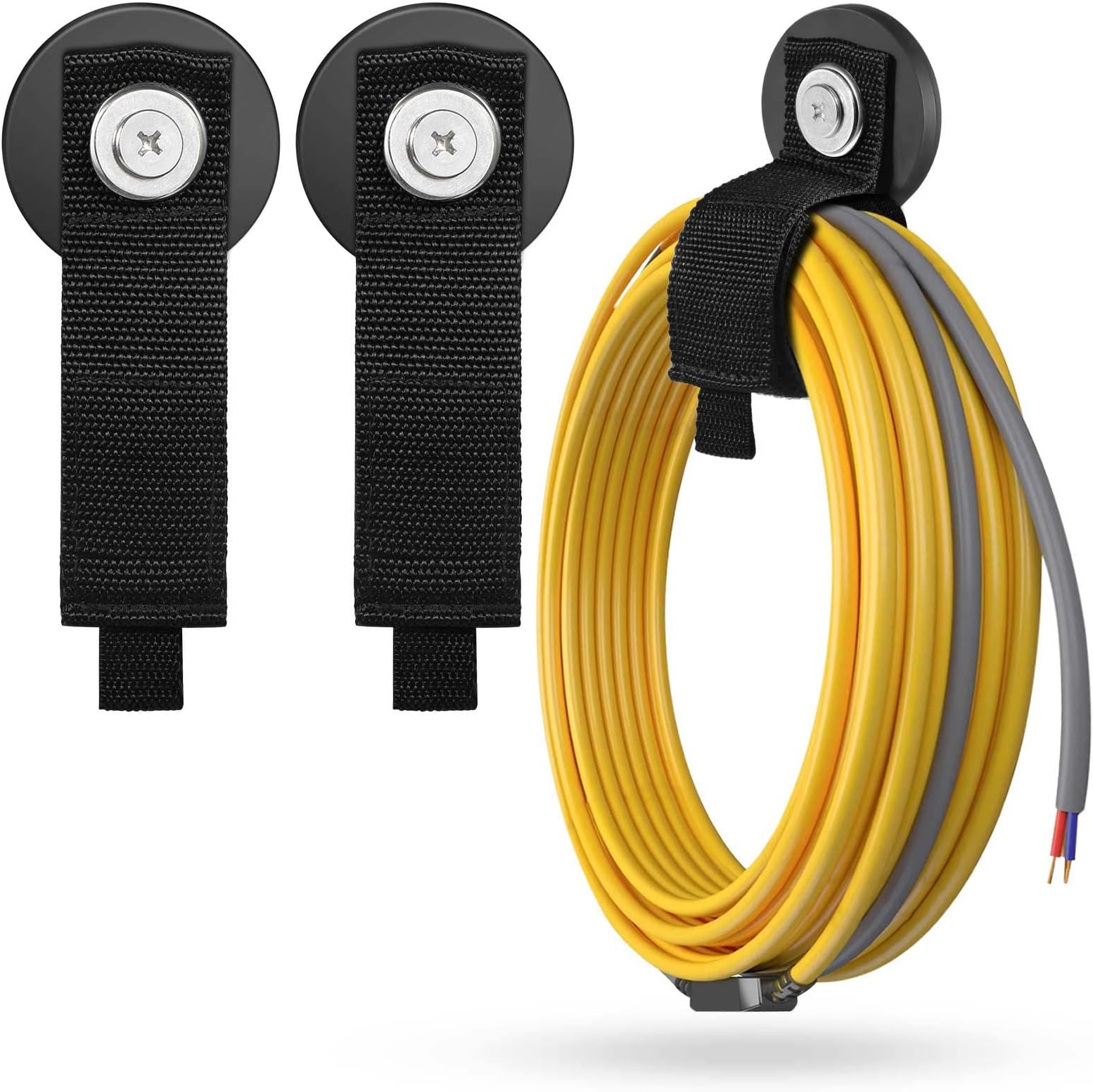 Strong Magnetic Hooks，Heavy Duty Storage Straps Tool Organizer for Extension Cords, Hoses, Cables, Ropes, Drills,Wall Mount for RV and Garage (2 PCS 50 Pounds) (Storage Strap)