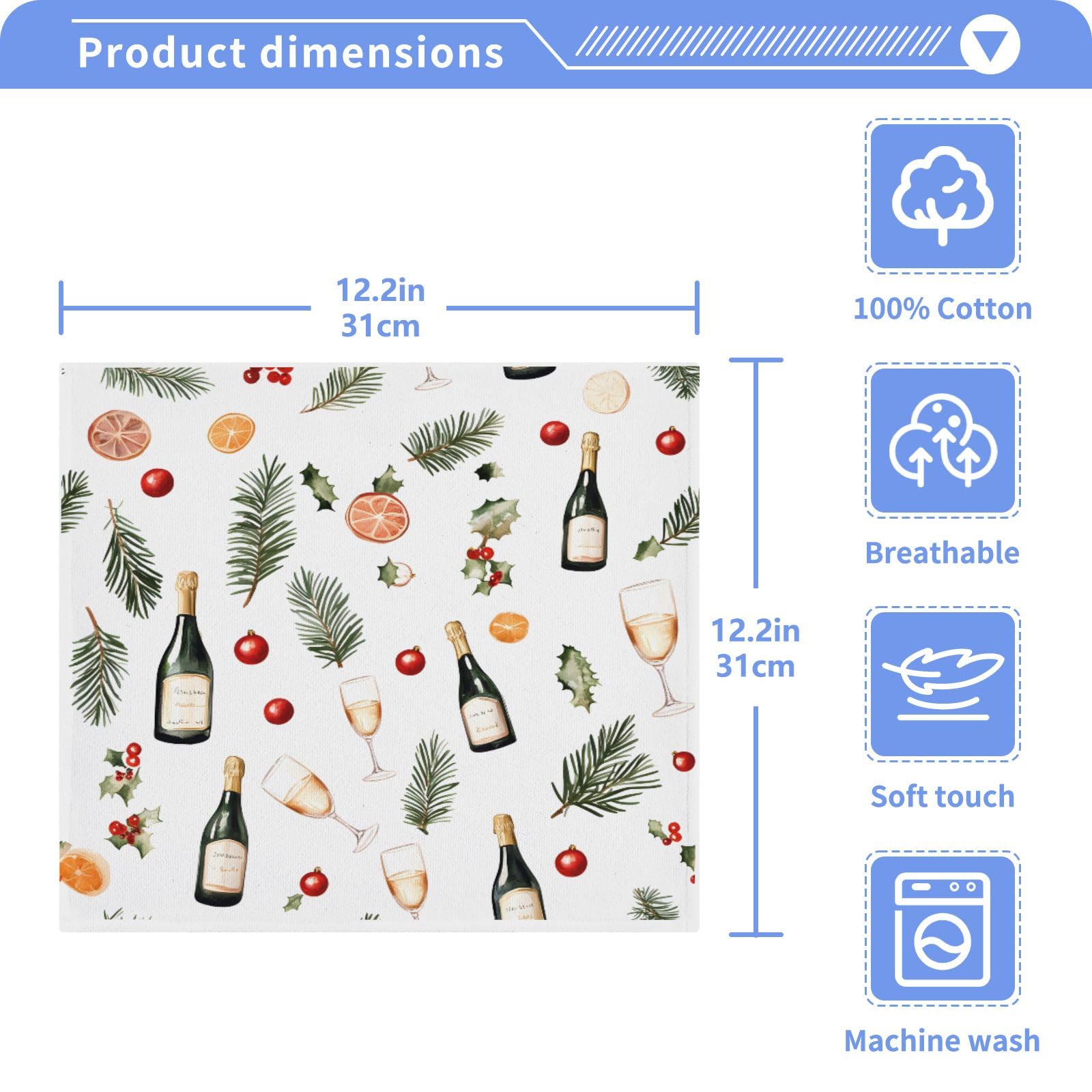 ALAZA Wash Cloth Set 100% Cotton Fingertip Towels Face Cloths Sets Red Wine Fruit Leaves Highly Absorbent Soft Feel Set of 2