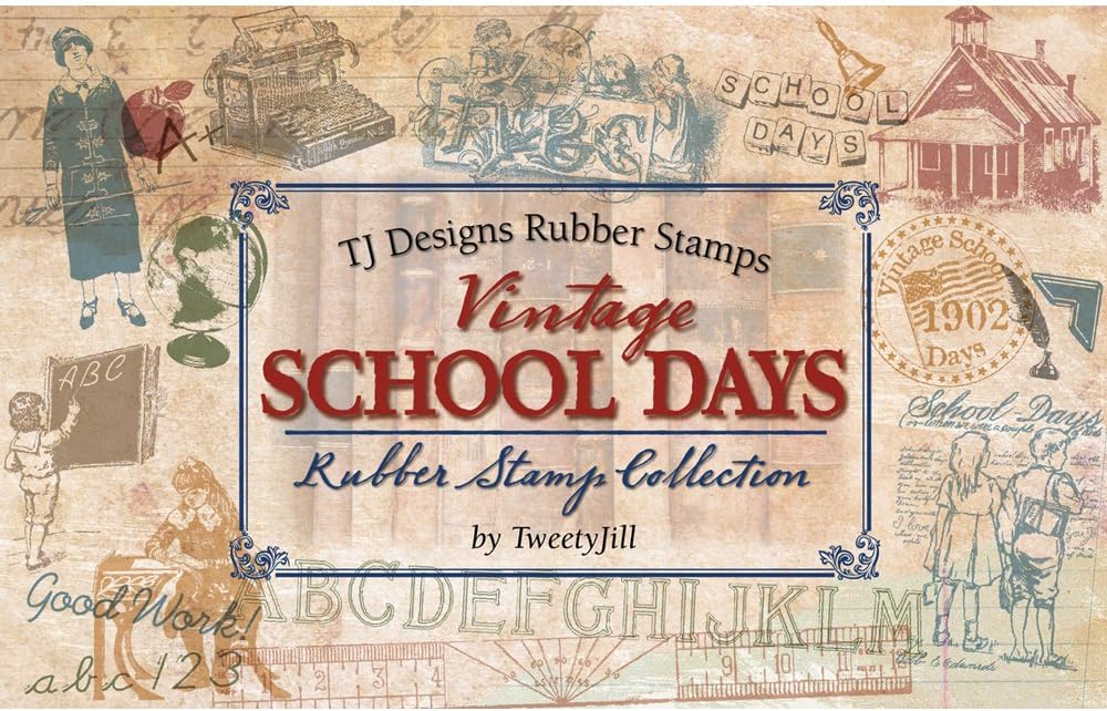 TJ Designs Rubber Stamp Set, Vintage School Days