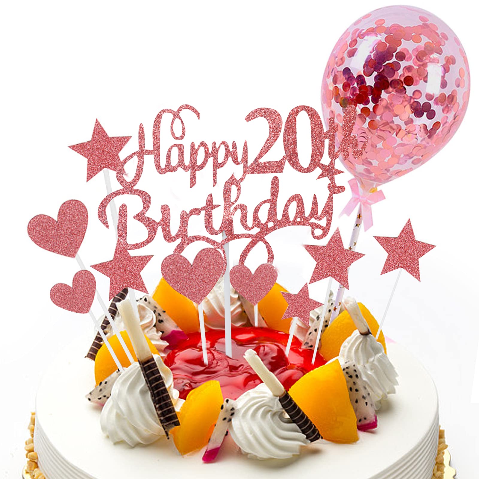 Buy 20th Birthday Cake Topper, Happy Birthday Cupcake Topper Rose Gold