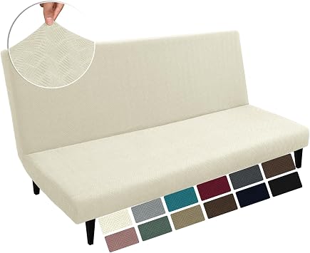 MAXIJIN Futon Cover Slipcover Full Size, Queen Mattress Cover Washable Armless Couch Covers Stretch Sofa Bed Furniture Protector with Elastic Bottom Beige