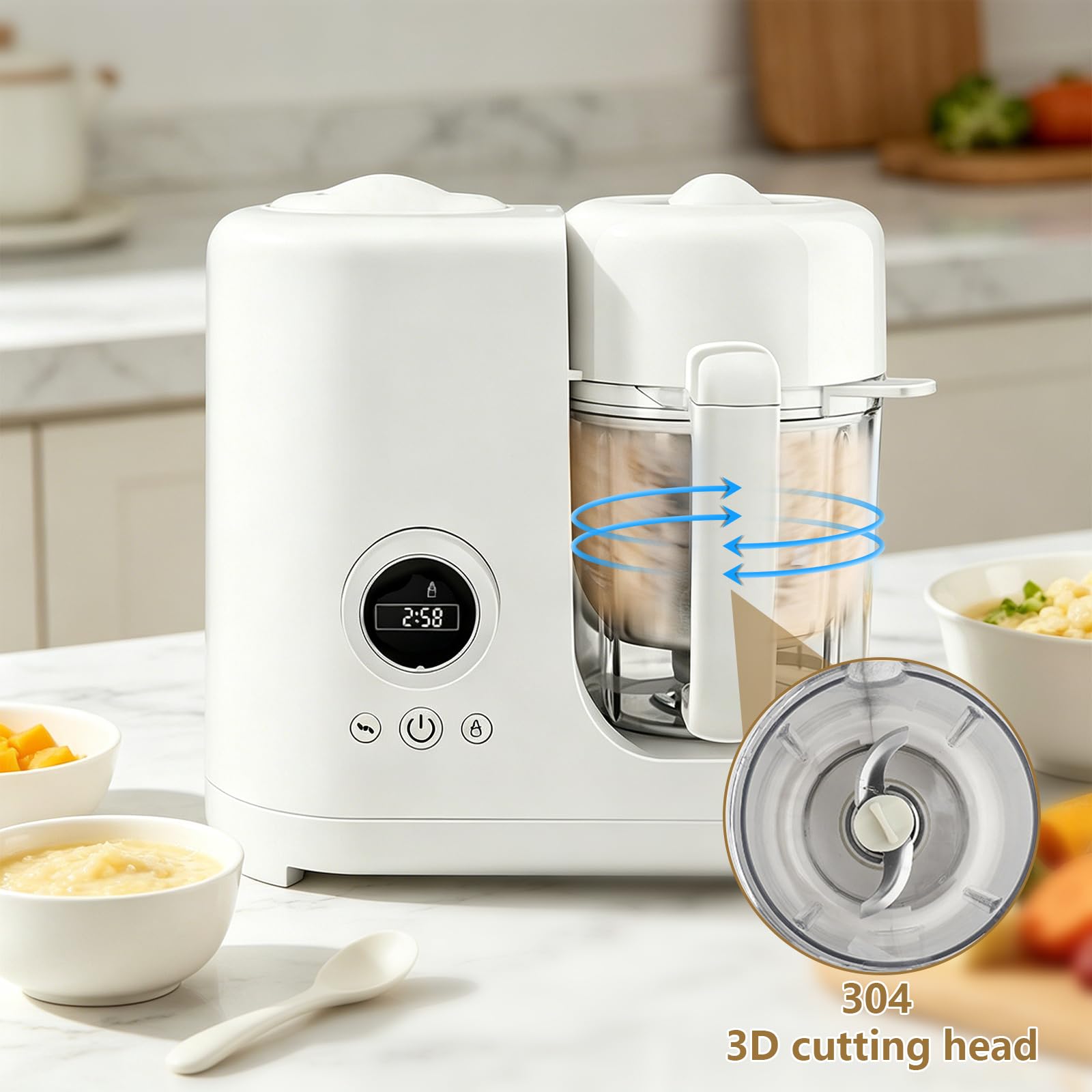 Küchenmaschine für Babys, 300 ml, 300 W, Mixer für Babys, Dampfgaren (B)
