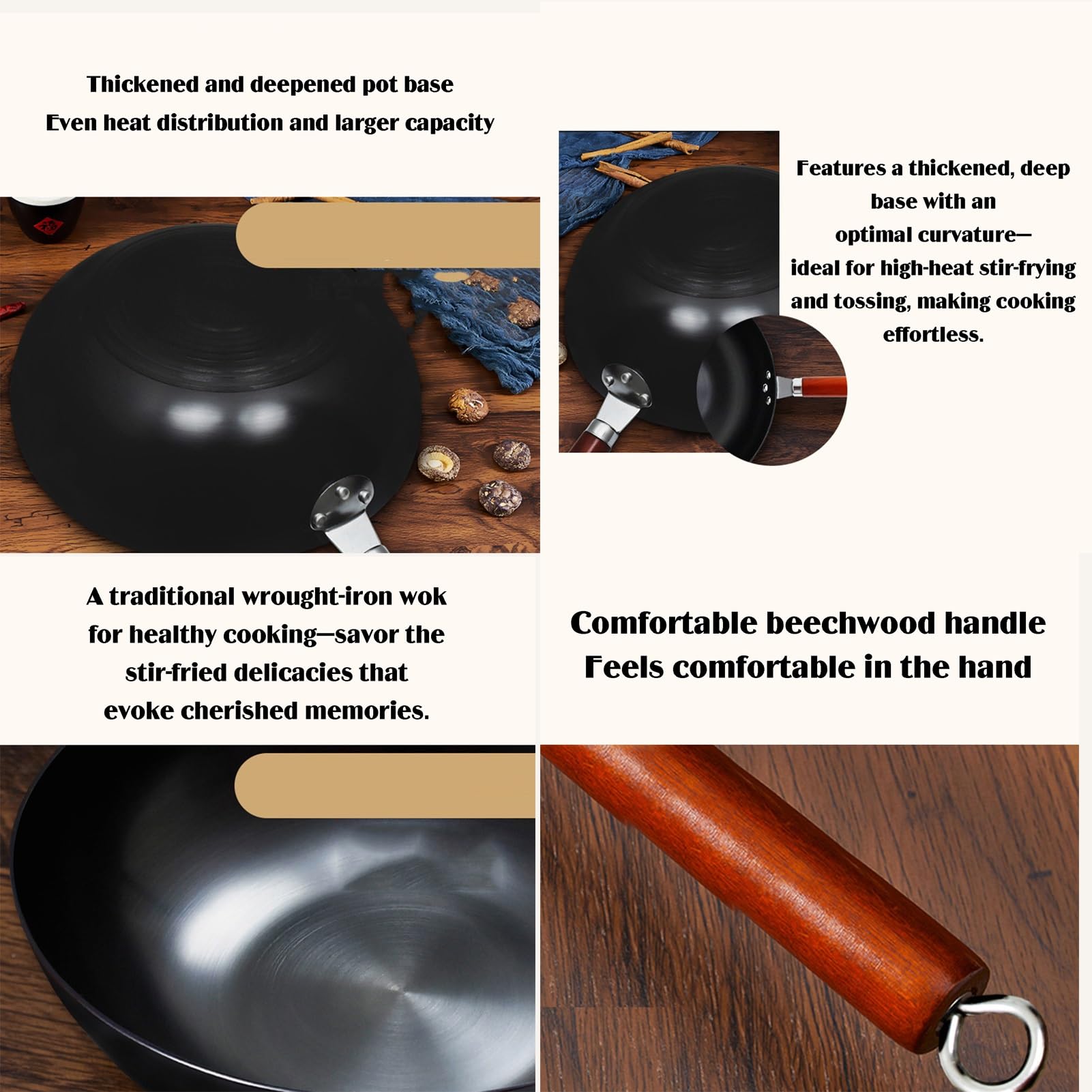 Generico Wok, In Ferro Con Coperchio In Vetro, A Fondo Piatto Pre-stagionato, Padella Antiaderente, Adatto A Tutti I Tipi Di Piani Cottura(32cm)