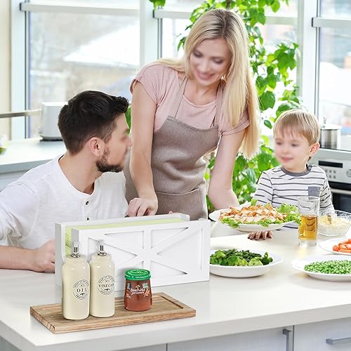 Miniatura 3 de Dispensador de toallas de papel para montaje en pared, soporte para toallas de papel montado en la pared con tapa, madera maciza comercial plegable