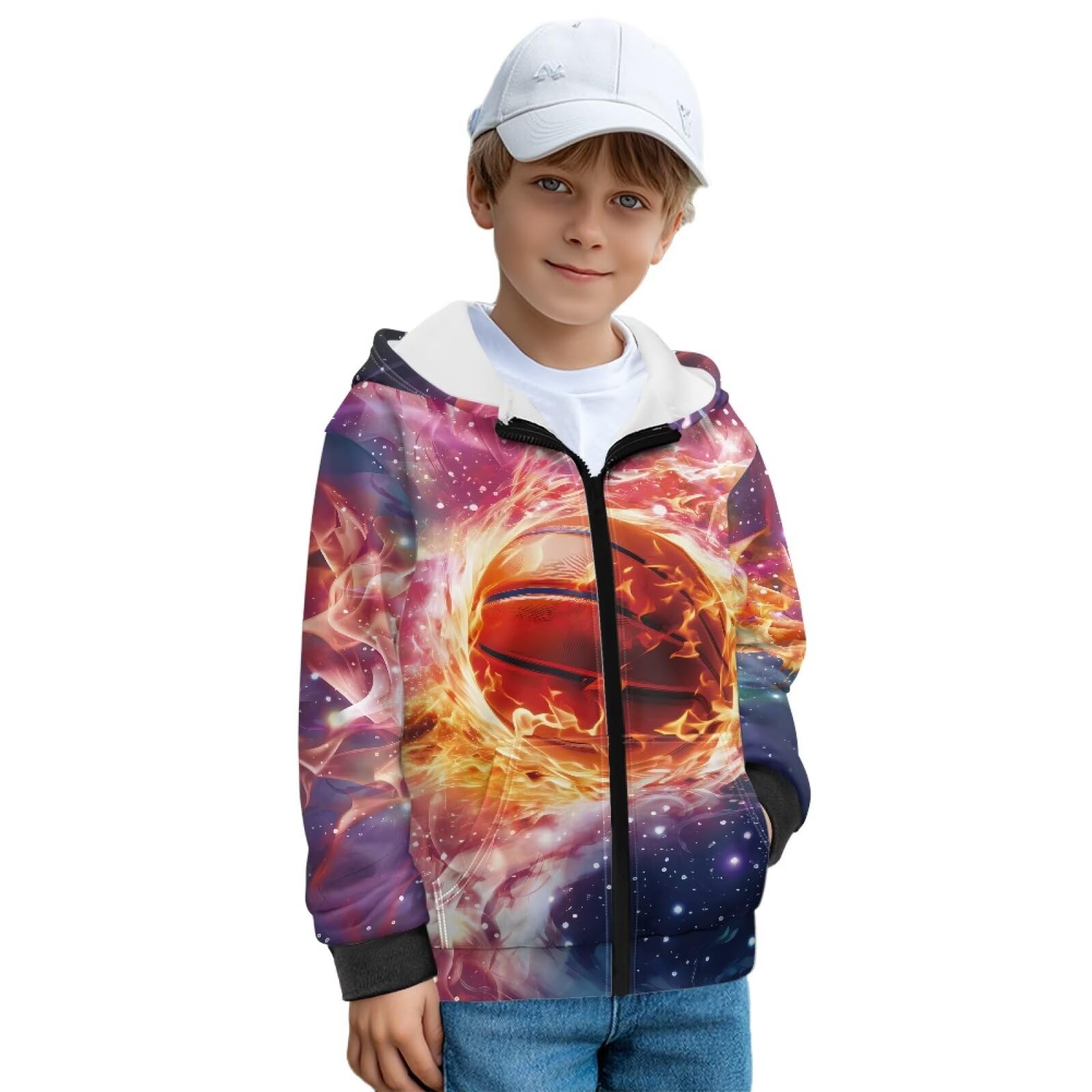 Biyejit Balls Jungen Kapuzenpullover mit durchgehendem Reißverschluss, Fleece-Oberteil, Sweatshirt mit Taschen, langärmelig, Frühling, Herbst, Winter, Kleidung für Schule, Laufen, Spazierengehen