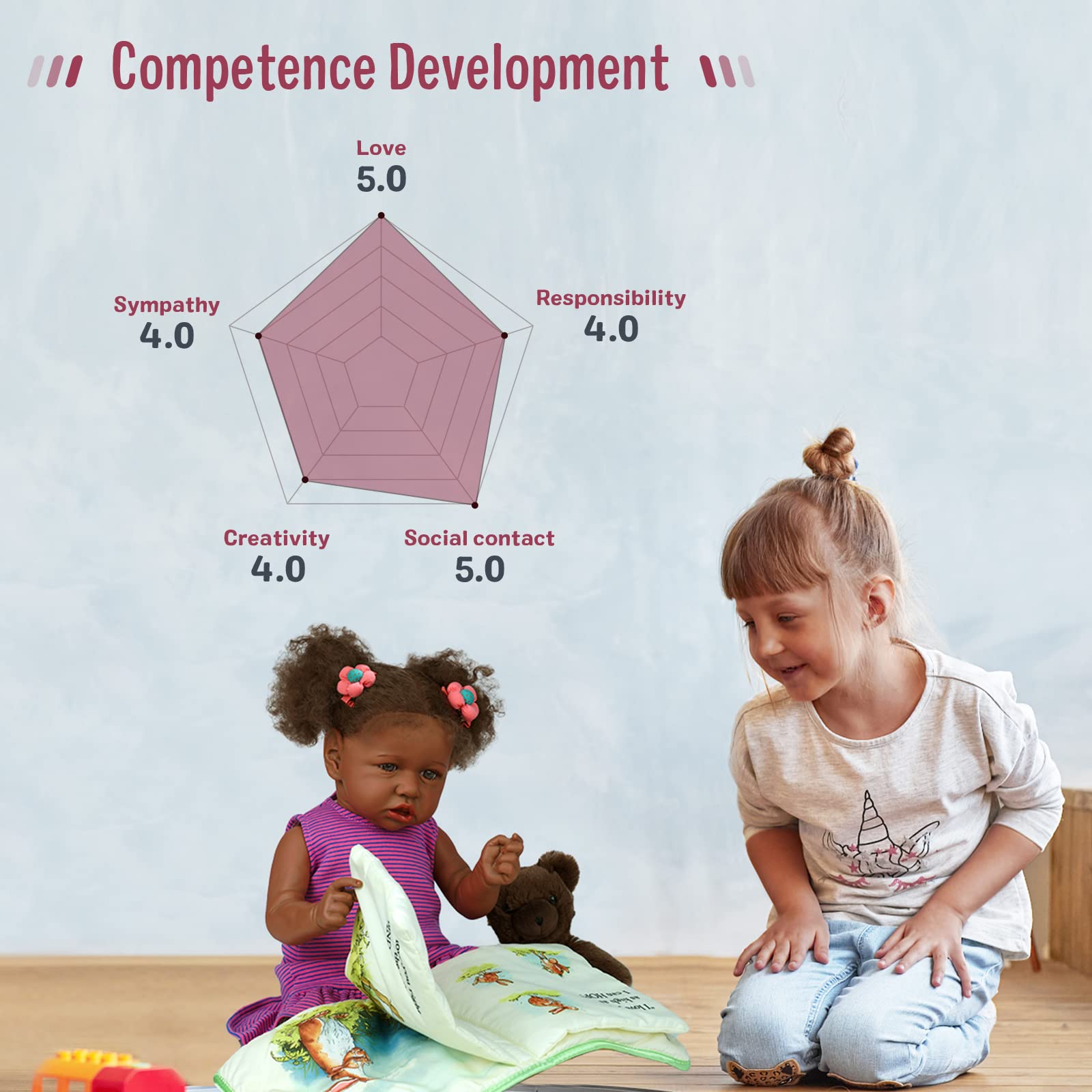 Reborn Baby Dolls Black - 22 Inch Lifelike Soft Body Realistic-Newborn Baby Dolls Taupe Eyes Caramel Skin Tone Pink Striped Skirt Real Life Baby Dolls and Toy Accessories Gift for Kids Age 3+