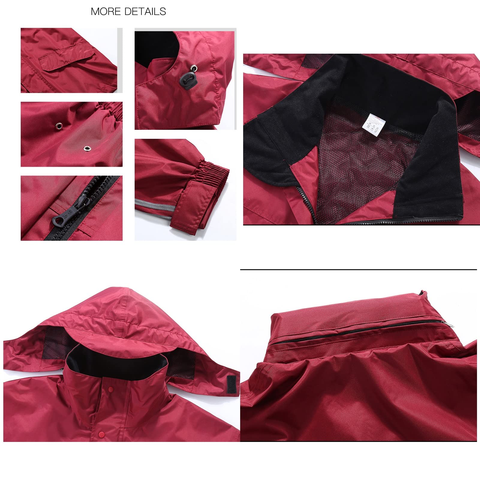 Chubasquero, con Capucha, portátil, Cortavientos, Impermeable, Transpirable, Chaqueta y Pantalones(Red,L)