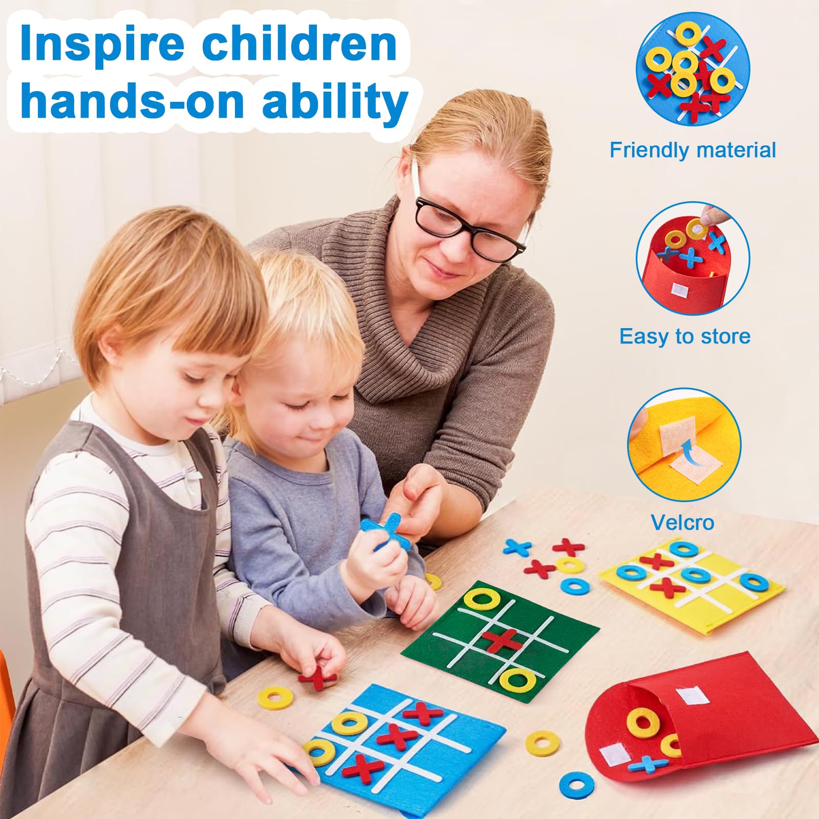16 Set Gioco Tris In Feltro – Tic Tac Toe Tascabile Per Bambini, Regalini Festa Compleanno, 4 Colori