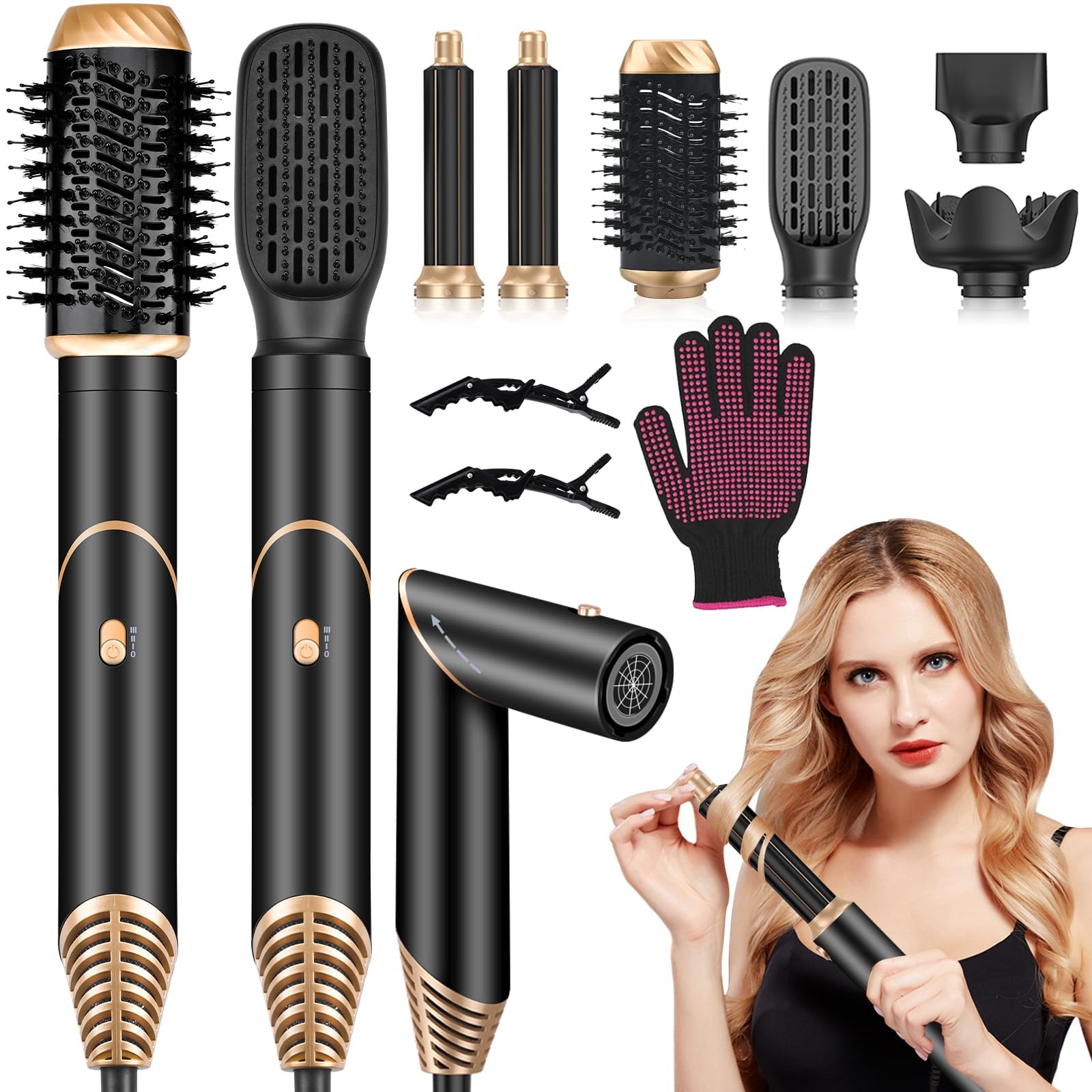 Air Styler 6 in 1 Styler Capelli, Spazzola Asciugacapelli, Spazzola ad Aria Calda, Arricciacapelli Automatico, Lisciante, Volumizzante e Diffusore per Ricci, Lisci, Volume | Set di spazzole per acconciatura