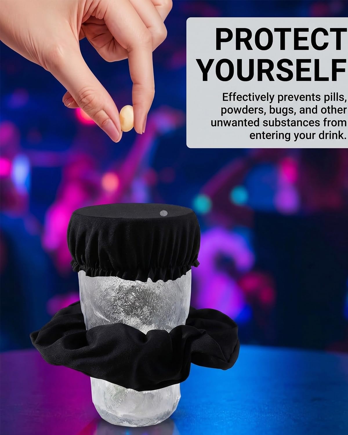 BTACGWP Getränkeschutzdeckel 4 Stück (4 Farben) mit Haargummi Armband, KO-Tropfen-Schutz Drink Cover, Sichert Maßkrug & Becher sicher gegen Verschütten, Ideal für Party Club Festival Gewerbe, Industrie & Wissenschaft