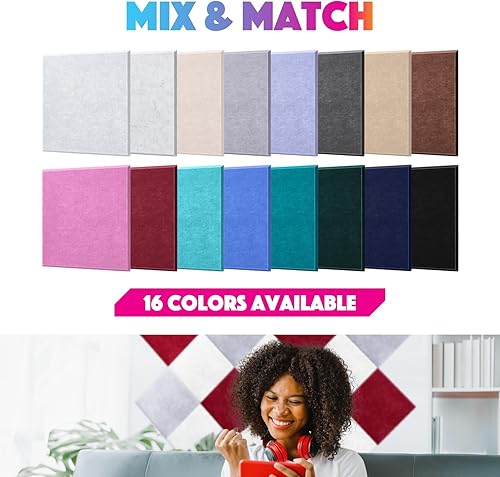 Miniatura 4 de Sonic Acoustics Paquete de 18 paneles de pared insonorizados, paneles acústicos autoadhesivos, paneles de pared de alta densidad de 12 x 12 x 0.4