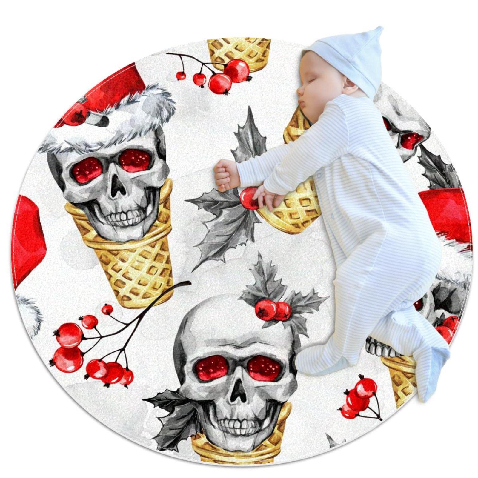 Tapis de sol pour canapé et chambre d'enfant motif crâne rond 1m