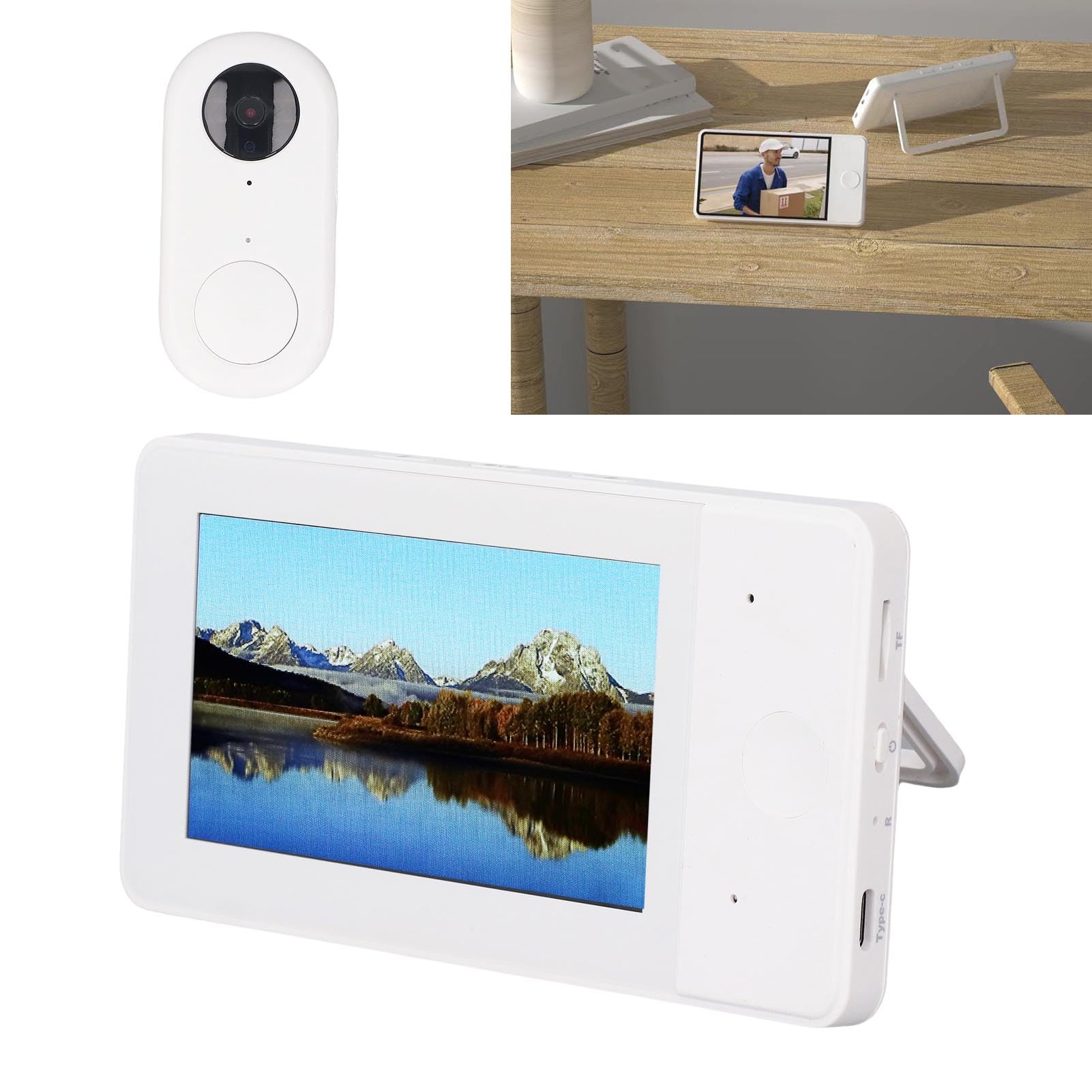 Sxhlseller de Videoportero Inalámbrico, Cámara de Timbre Visual con Lente Gran Angular de 8MP y 170 ° con Pantalla de 4,3 Pulgadas Modo Nocturno Voz Bidireccional, para Seguridad en el