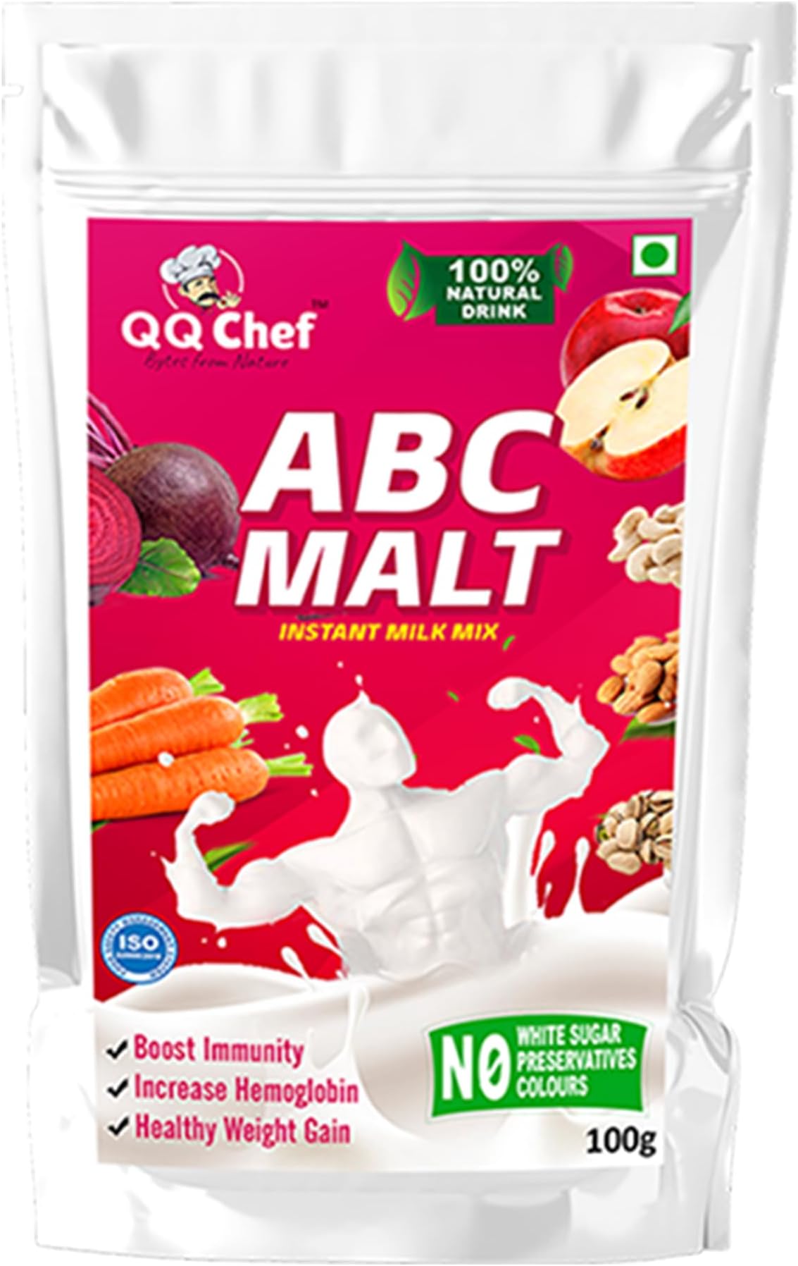 QQChef ABC Malt Milk Mix, Natural Drink for Kids, Adults & Elders (100gm x 1 Pcs)