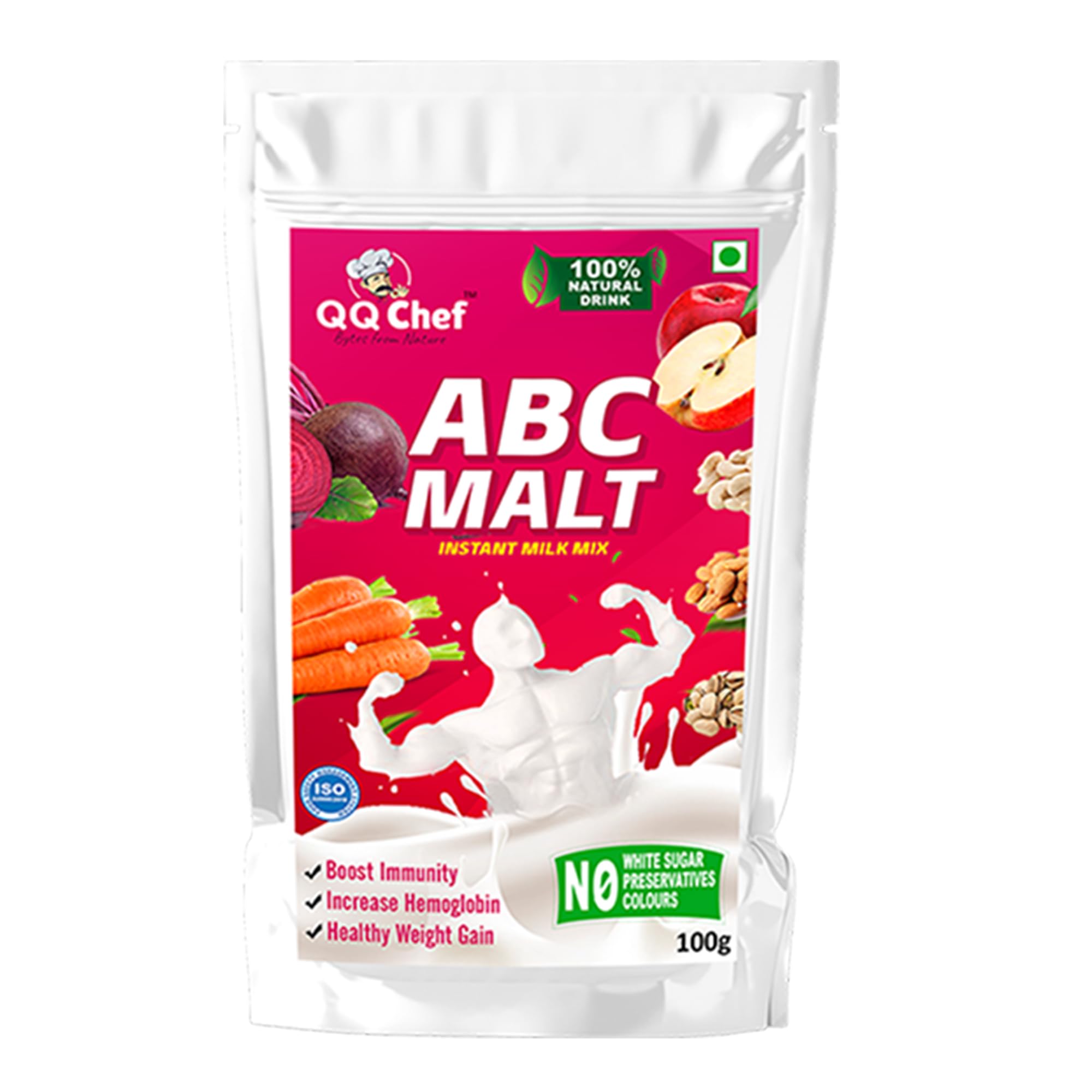 QQChef ABC Malt Milk Mix, Natural Drink for Kids, Adults & Elders (100gm x 1 Pcs)
