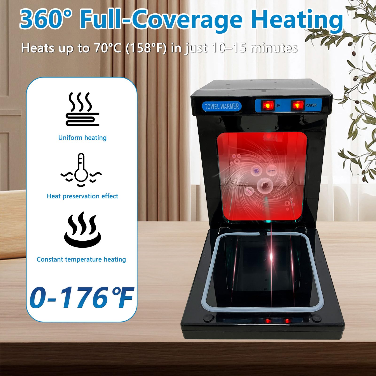 Scaldasalviette, armadietto caldo da 5 l, con sterilizzatore UV, riscaldamento a 360° e riscaldamento rapido, facile da usare per bellezza, salone, spa e uso domestico