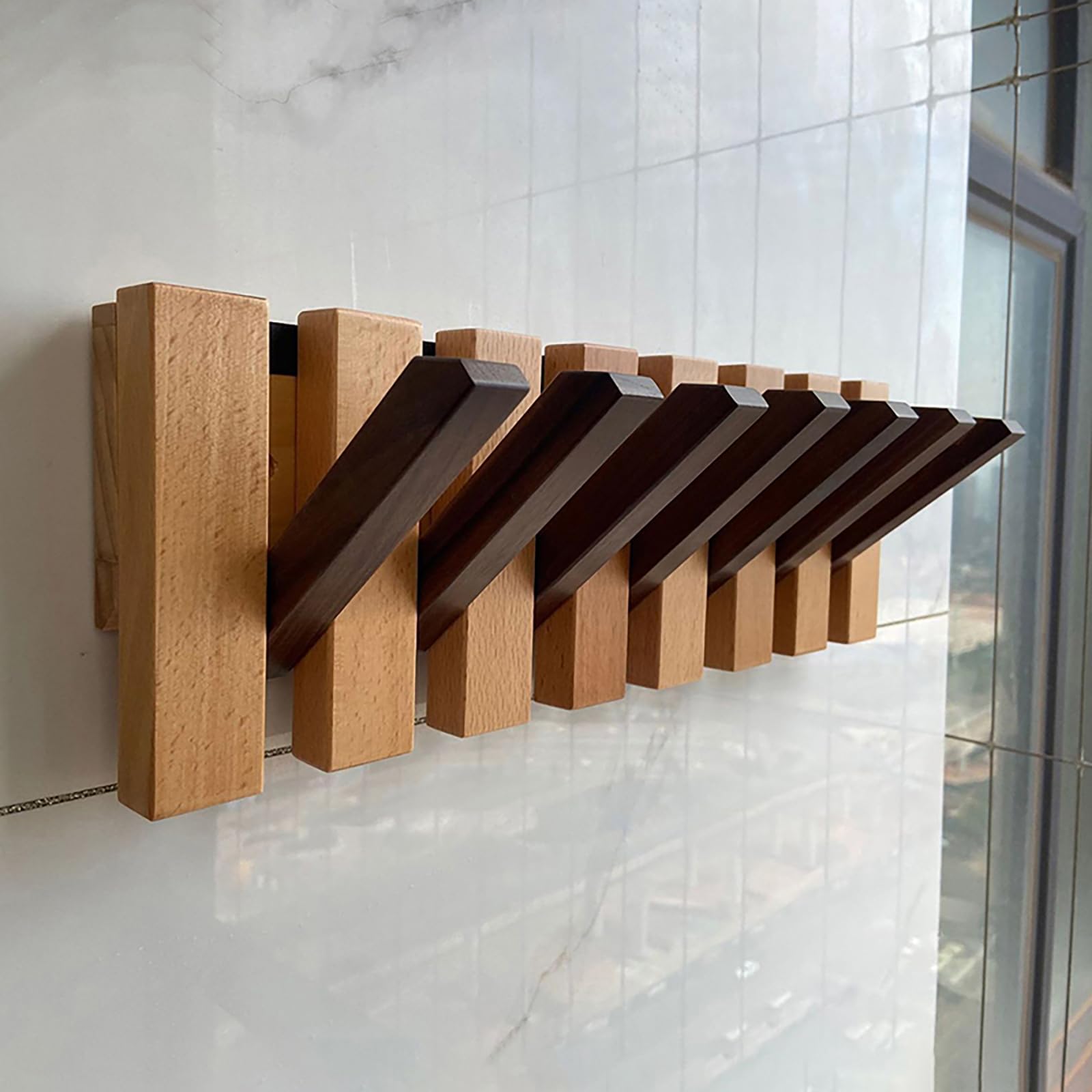 Appendiabiti A Forma Di Pianoforte - Legno Naturale, 45x14.5cm, 5 Ganci, Per Ingresso O Camera