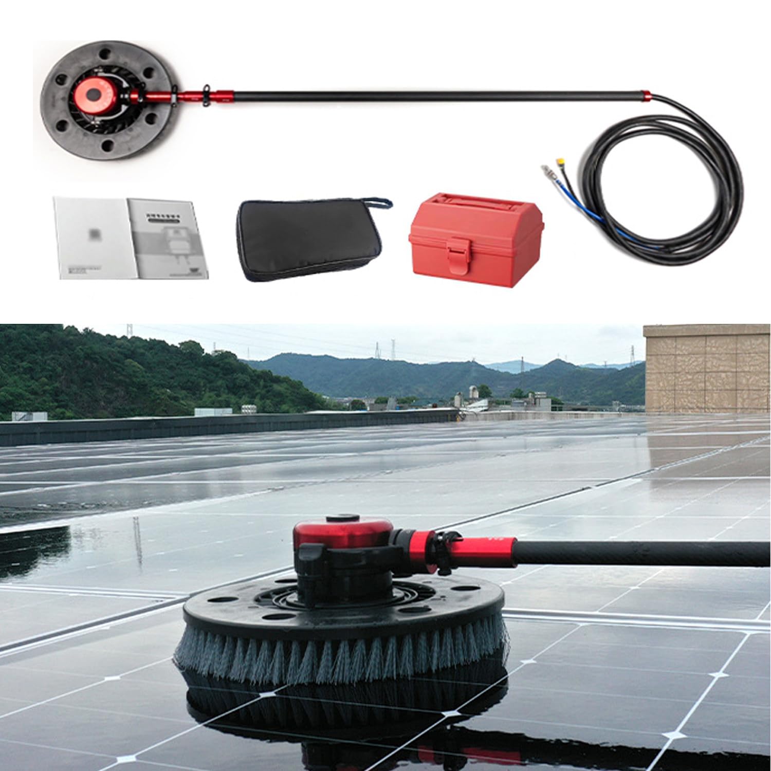 AYCDL Solar Panel Cleaning Kit with Telescopic Rod and Rotating Brush for Efficient Outdoor Maintenance,3.6m
