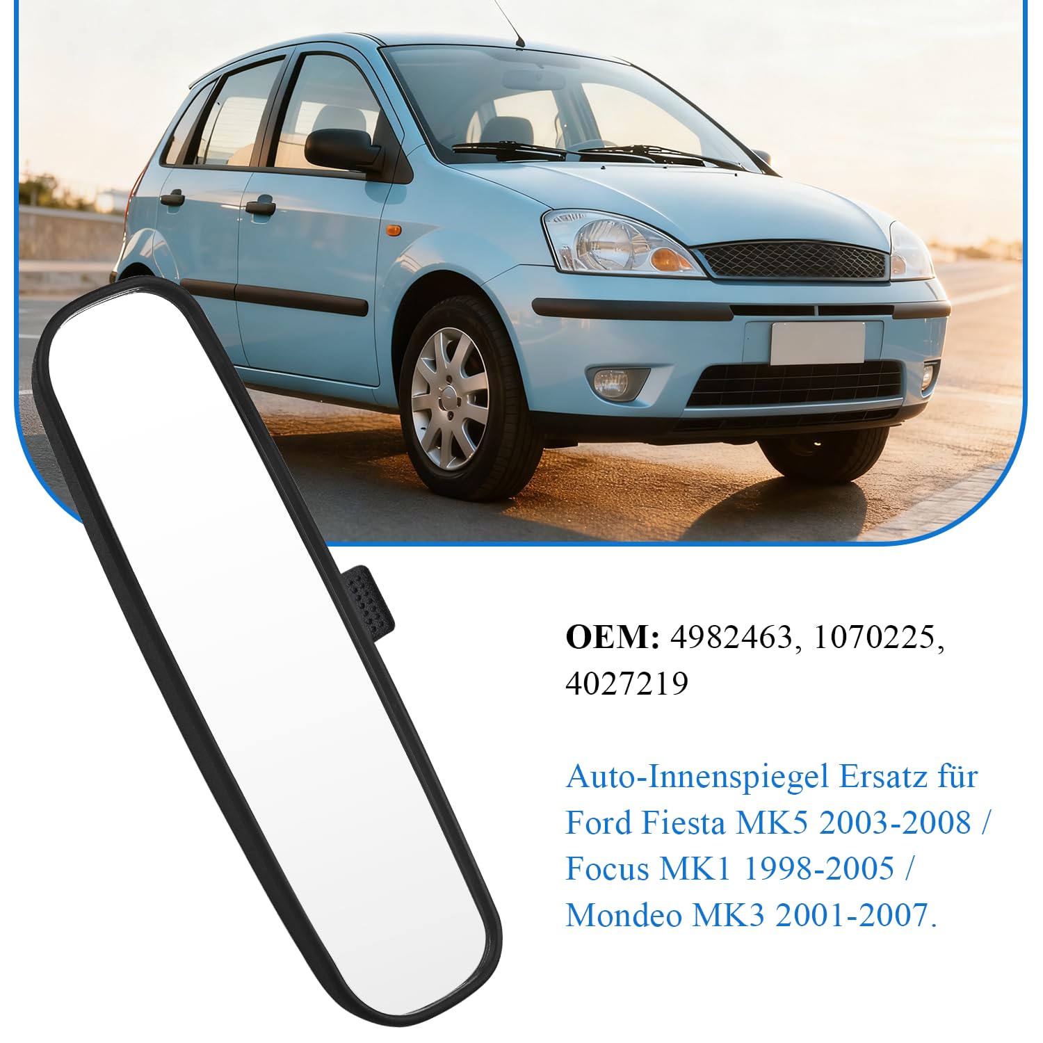 Wewnętrzne lusterko wsteczne zamiennik do Ford Fiesta MK5 2003-2008 / Mondeo MK3 2001-2007 / Focus MK1 1998-2005, lusterko wsteczne samochodowe lusterko wsteczne ze szkła, czarne 4982463, 1070225