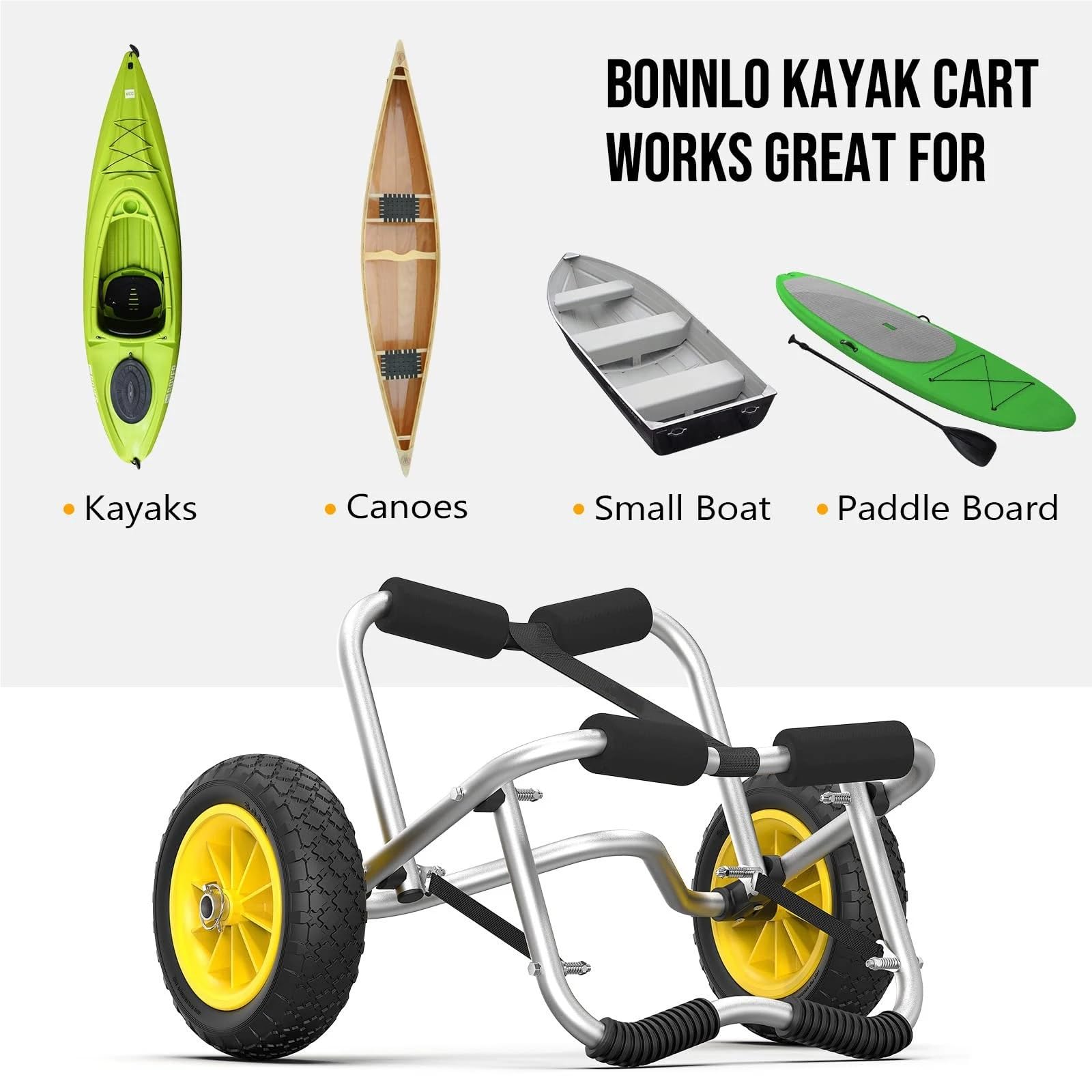 Carro para Remolque de Barco Carrito for Kayak, Carrito for Canoa, Porta Accesorios for de Pesca, Plegable for Tabla Paddle Surf, Remolque for Barco, Transporte