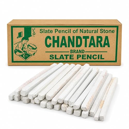ChandTara Slate Pencils 40 Pcs Slate Chalk Pencil Bitti | Natural Organic Limestone Chalk Pencil For Writing & Creative | Non-Toxic Pure Natural Earthy Slate Bar Box | चांद तारा स्लेट पेंसिल