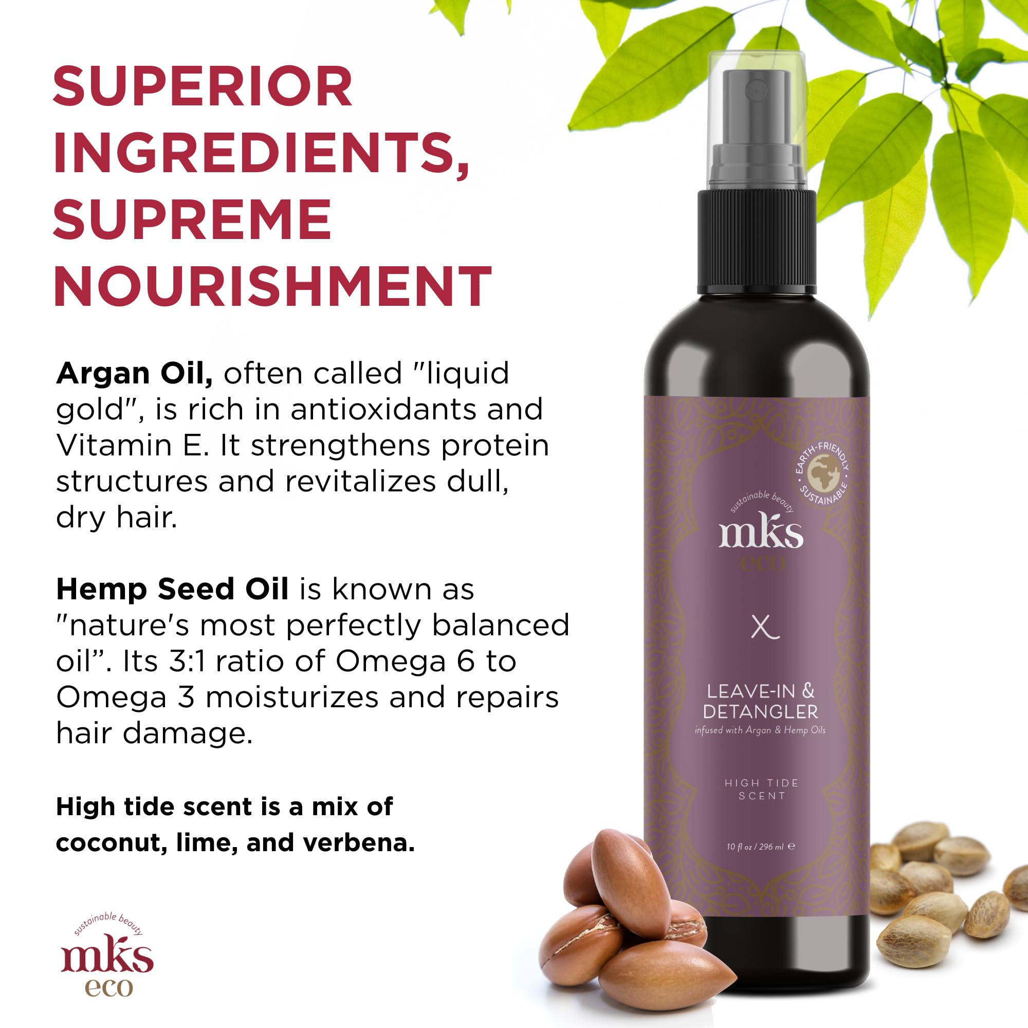MKS eco X - Leave-In Treatment & Detangler - Moroccan Argan Oil, Hemp Seed Oil - Vegan & Cruelty Free | UNDER 3500 | 2