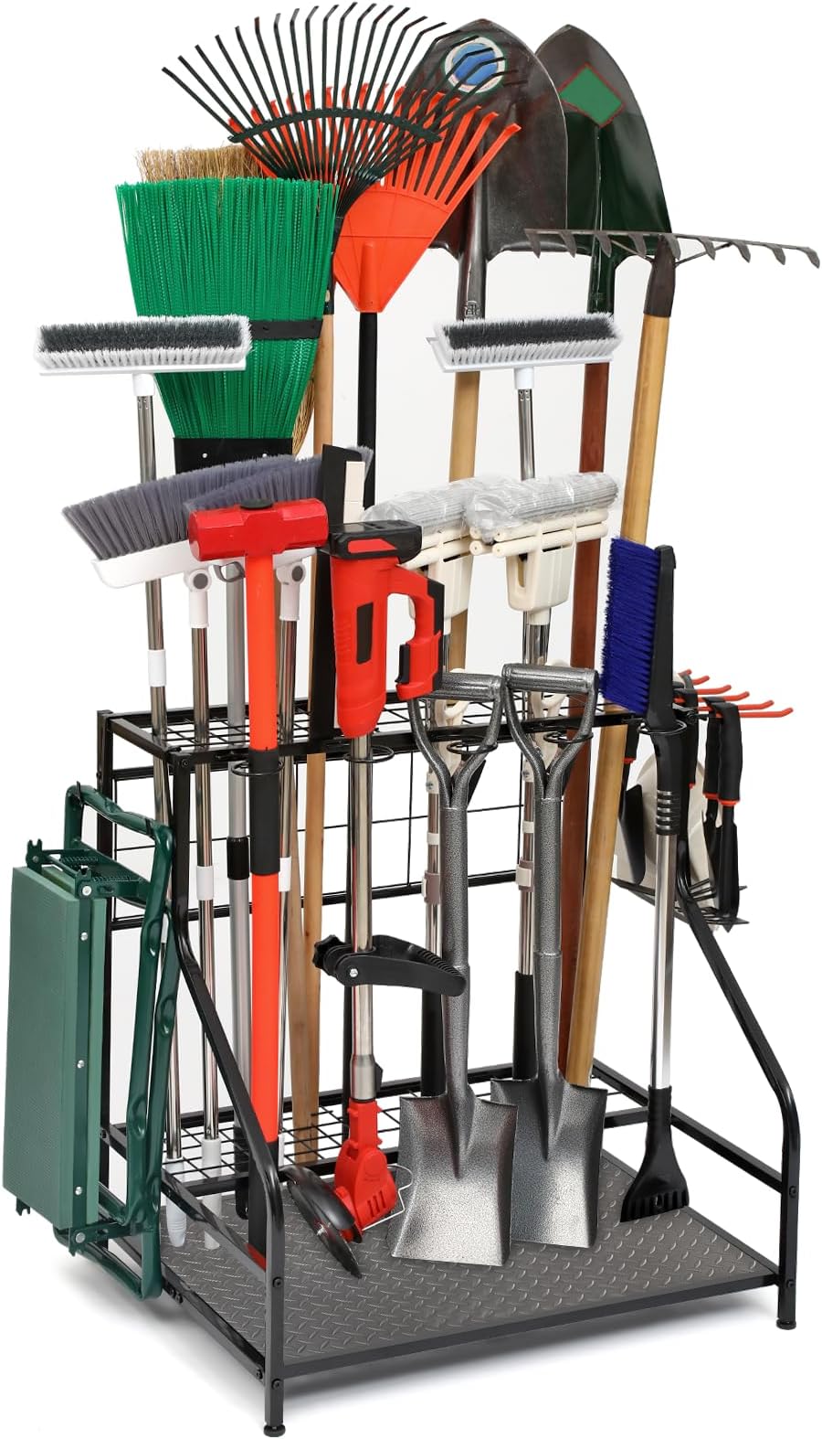 Garden Tool Organizer for Garage, Garden Tool Rack, Up to 58 Long Handled Tools, Yard Tool Holder for Garage, Shed, Outdoor, Tool Stand, Black (Garden Tool Rack)