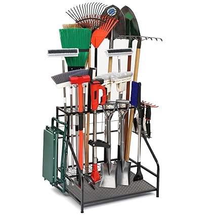 Garden Tool Organizer for Garage, Garden Tool Rack, Up to 58 Long Handled Tools, Yard Tool Holder for Garage, Shed, Outdoor, Tool Stand, Black (Garden Tool Rack)